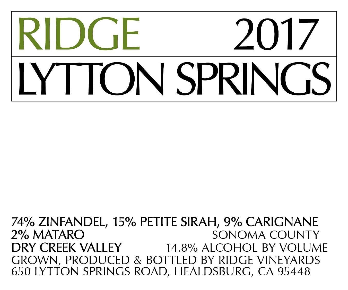 Ridge Vineyards 2017 Lytton Springs Zinfandel Blend, Dry Creek Valley