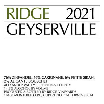 Ridge 2021 Geyserville, Alexander Valley