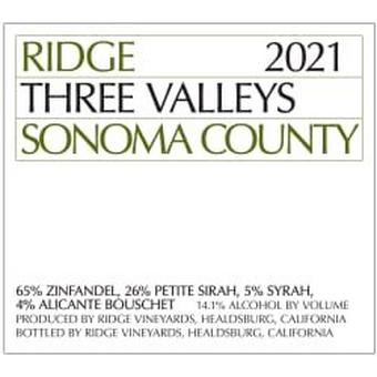 Ridge 2021 Three Valleys Zinfandel Blend, Sonoma County