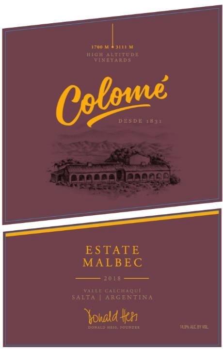 Bodegas Colome 2018 Estate Malbec, Salta
