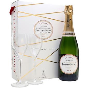 Laurent Perrier La Cuvee Brut NV Champagne w/ 2 Glasses Gift