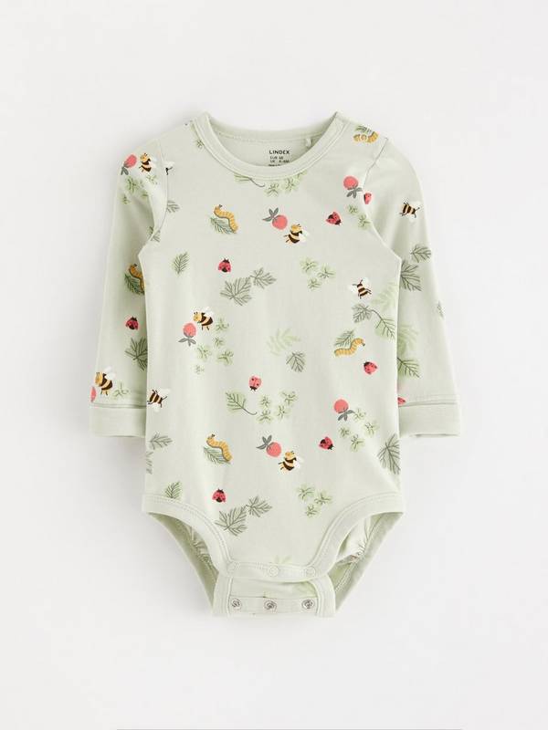 GREEN LONG-SLEEVED T-SHIRT WITH A FLORAL PRINT IN JERSEY, BABY GREEN LONG-SLEEVED T-SHIRT WITH A FLORAL PRINT IN JERSEY, BABY
