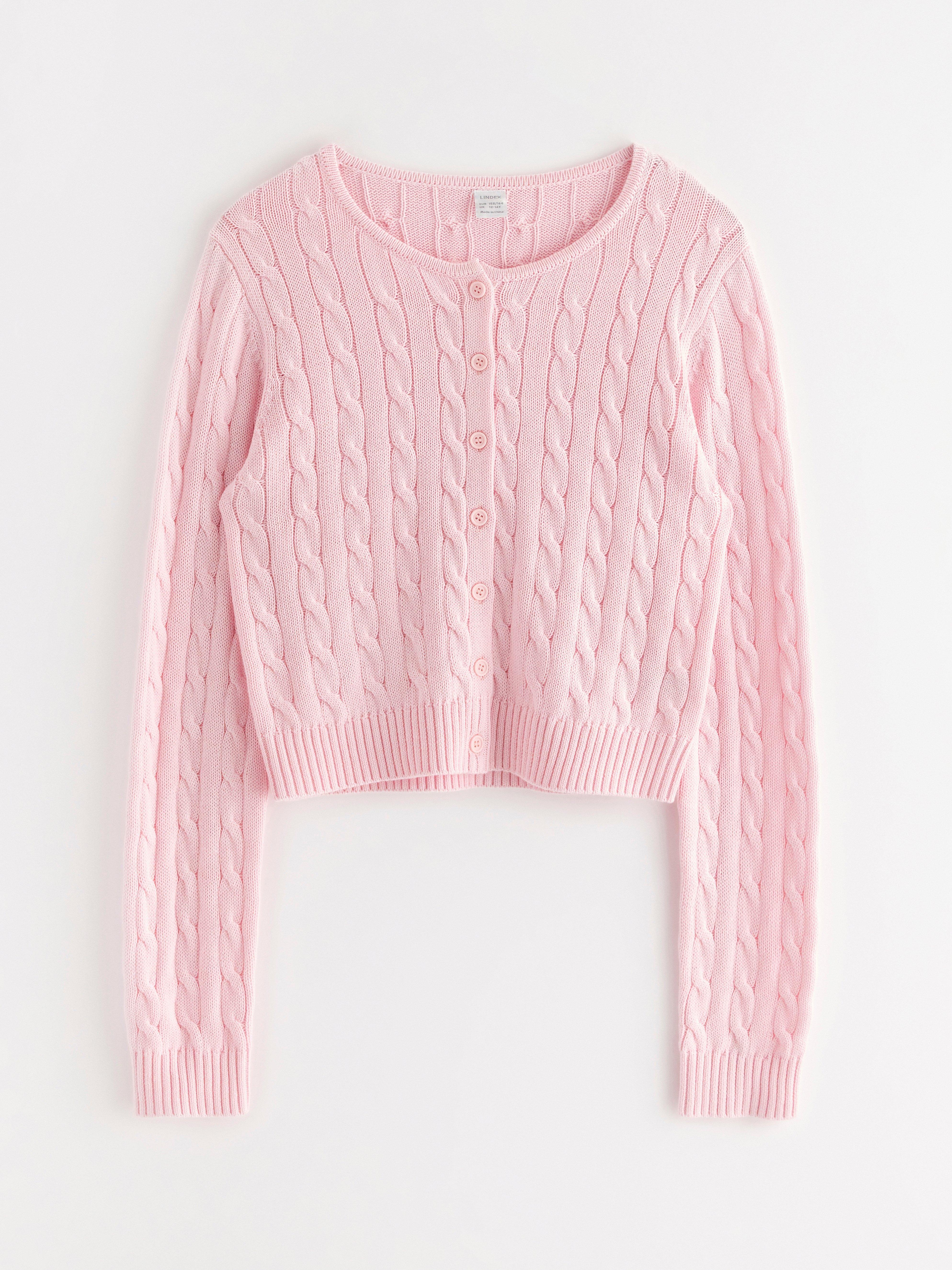 Pink Cable Knit Cardigan & Bias Check Skirt CA0028