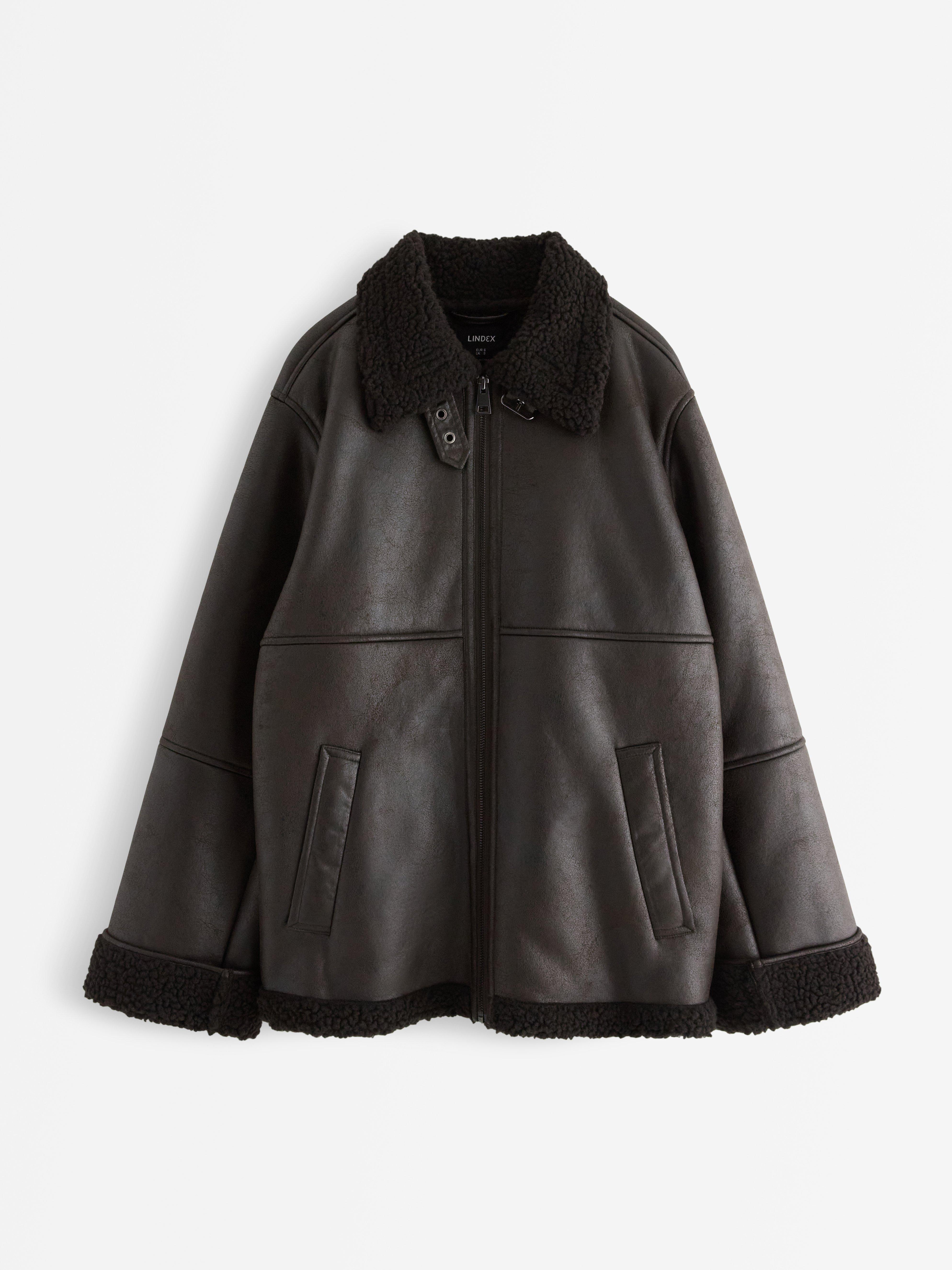 Jacket in faux leather with pile | Lindex