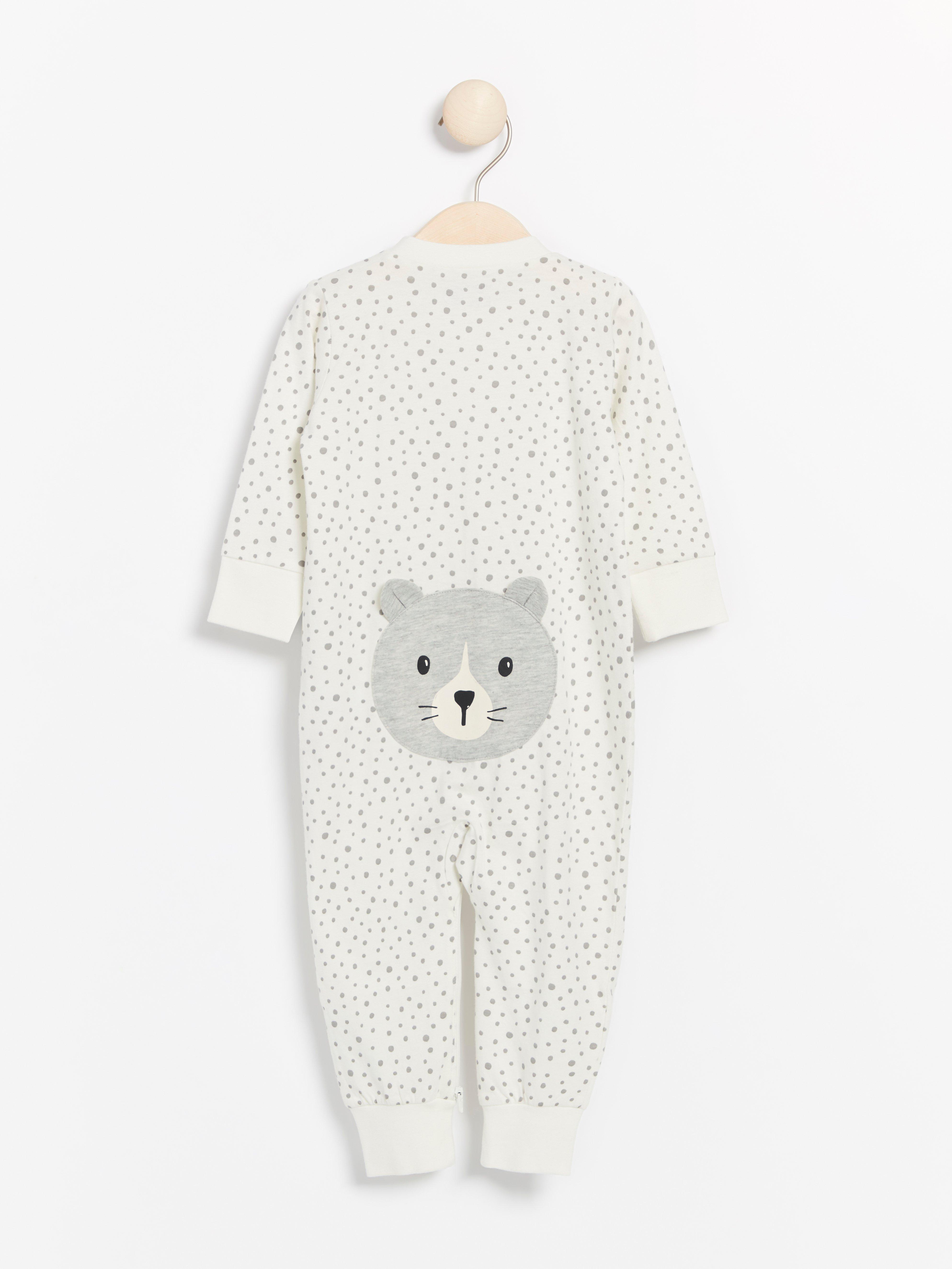 White pyjamas with grey dots and cat appliqué | Lindex Europe
