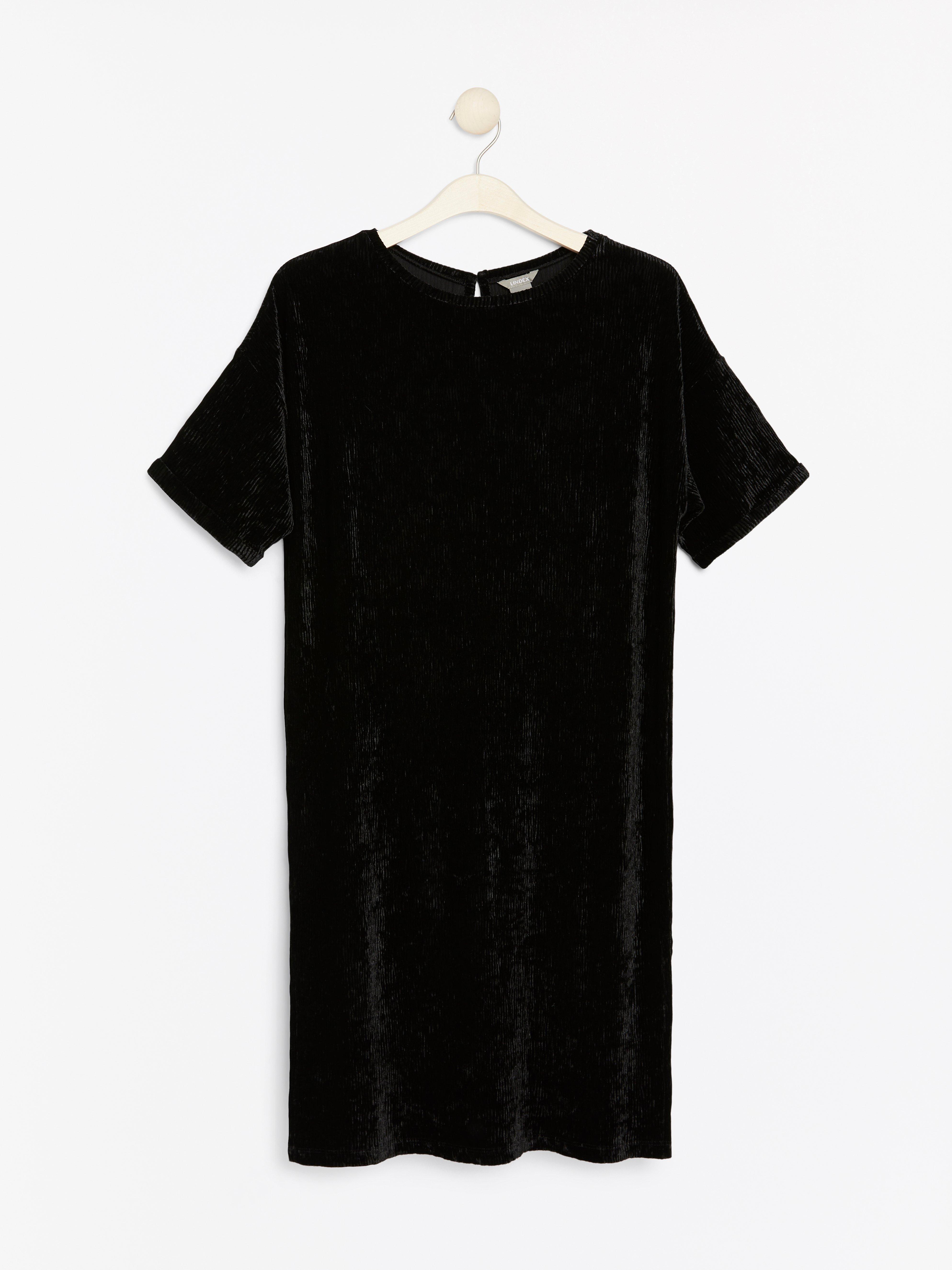 Short sleeve black velvet dress | Lindex