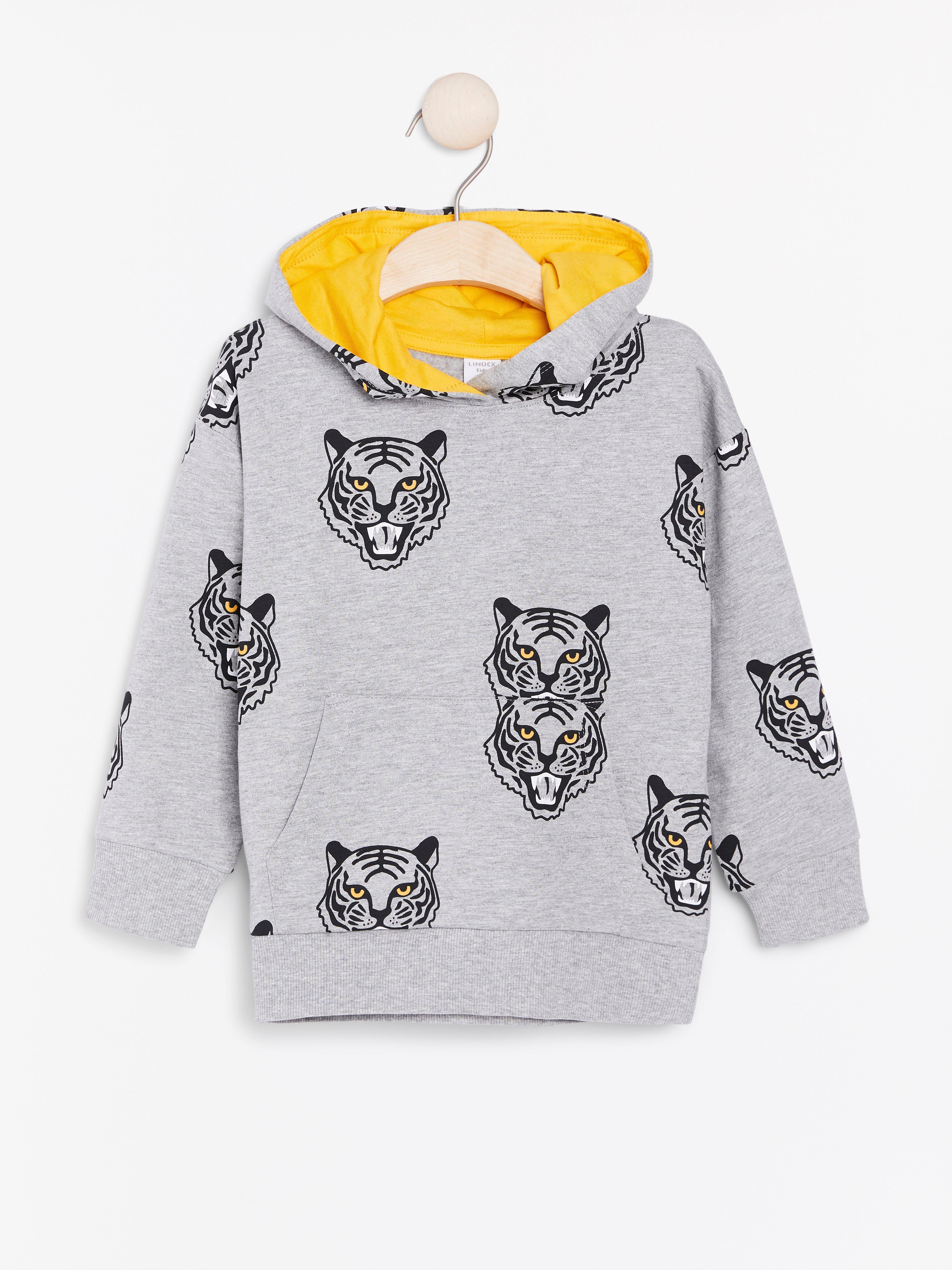 Oversized grey hooded sweatshirt with tigers | Lindex Europe