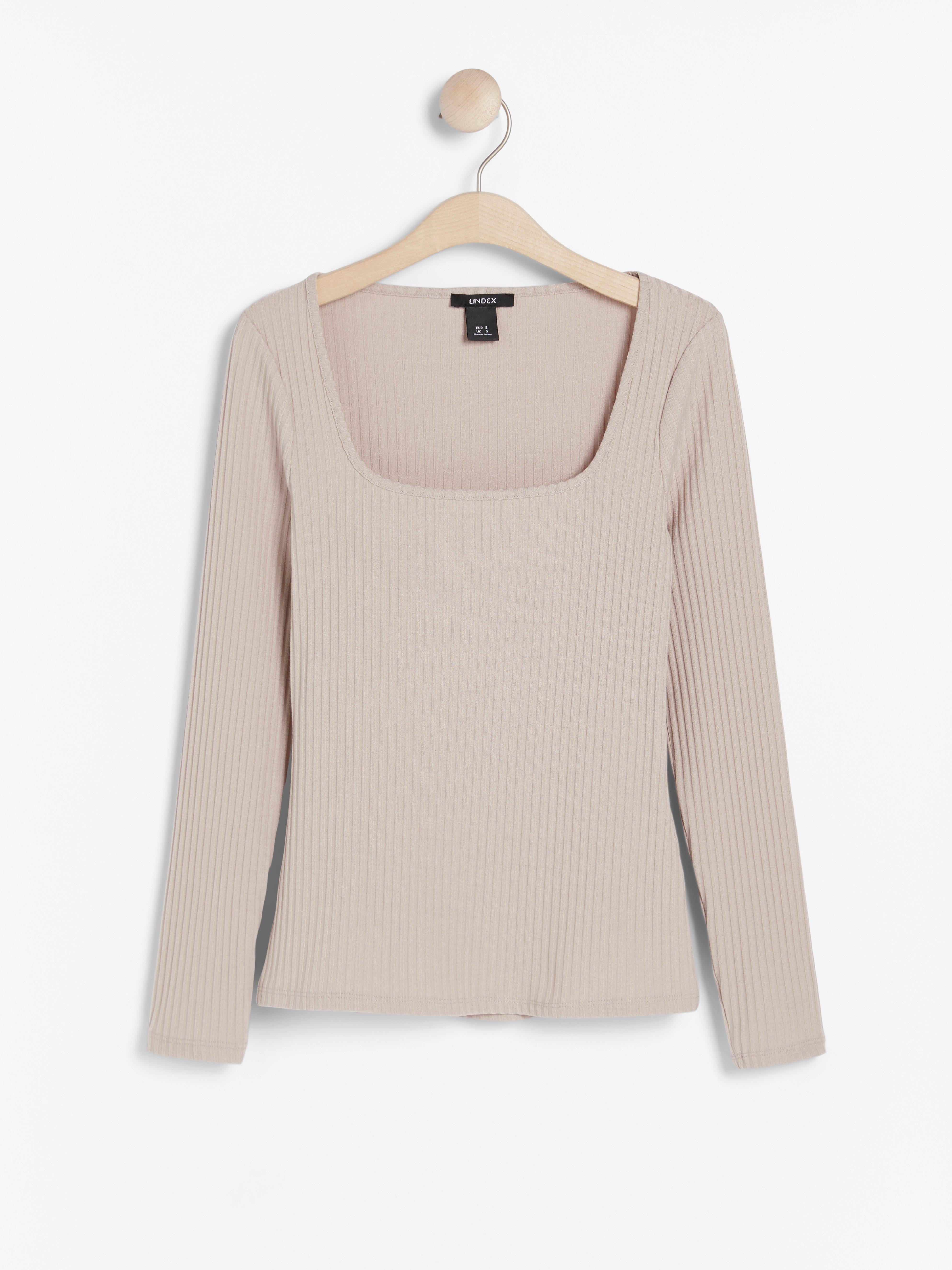 Rib-knit beige top