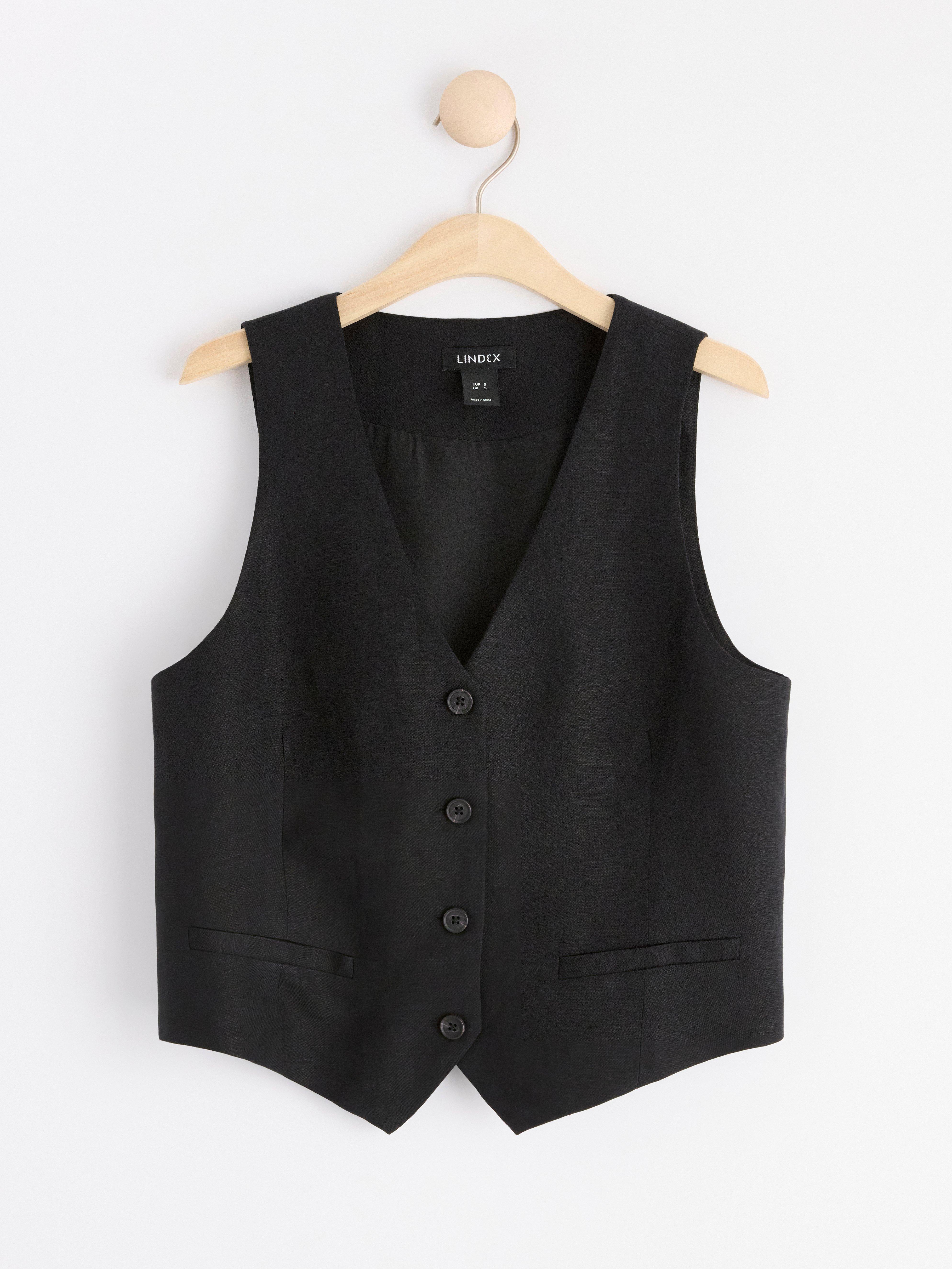 LU.EL WAISTCOAT LINEN CONTRAST DRAWSTRING BACK SL72109 NATURAL/WHITE