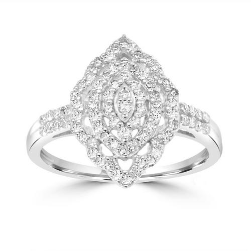 Vintage Timeless Design 10K White Gold Fashion Ring, 3/8cttw - Size 7