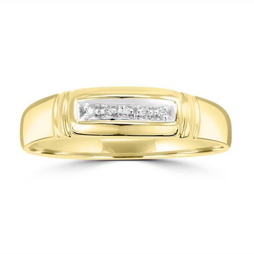 Men's Round Brilliant Cut Diamond Wedding Band, 10K Yellow Gold