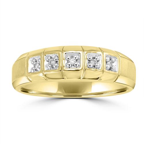 Men's Round Brilliant Cut Diamond Wedding Band, 10K Yellow Gold, .05cttw