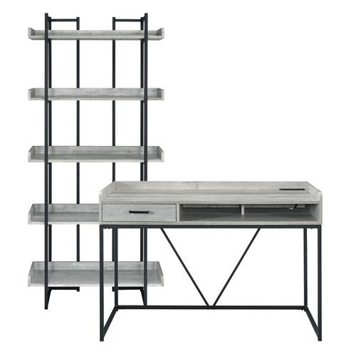 Preston Grey Desk and Bookshelf