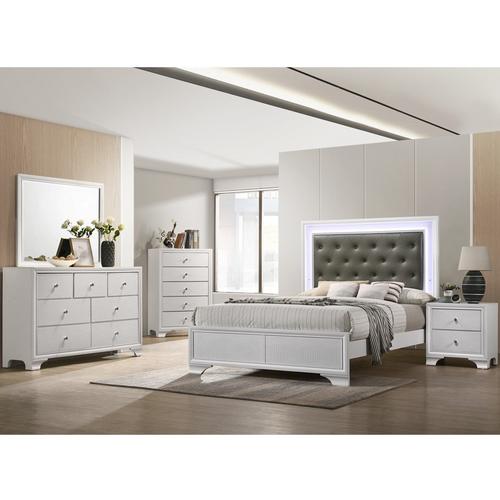 King Lyssa Bed - Frost w/Chest, Dresser, Mirror, Nightstand