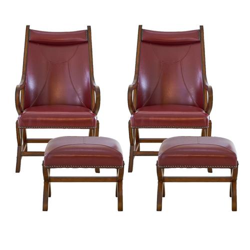 Set of 2 Hunter Chairs & Ottomans -  Cherry