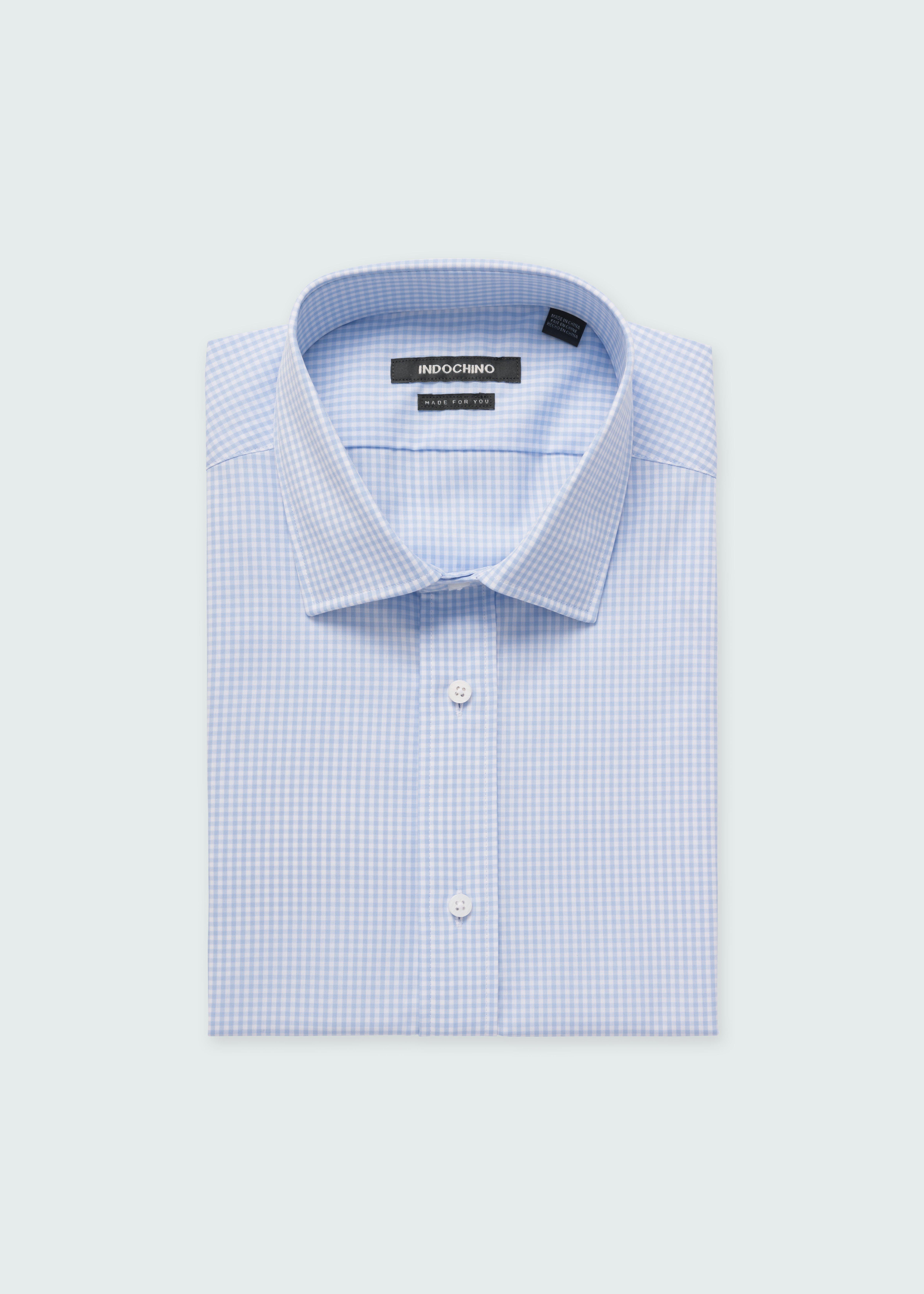 Indochino Men's Custom Helston Anti-Wrinkle Gingham Blue Shirt | 100% Cotton