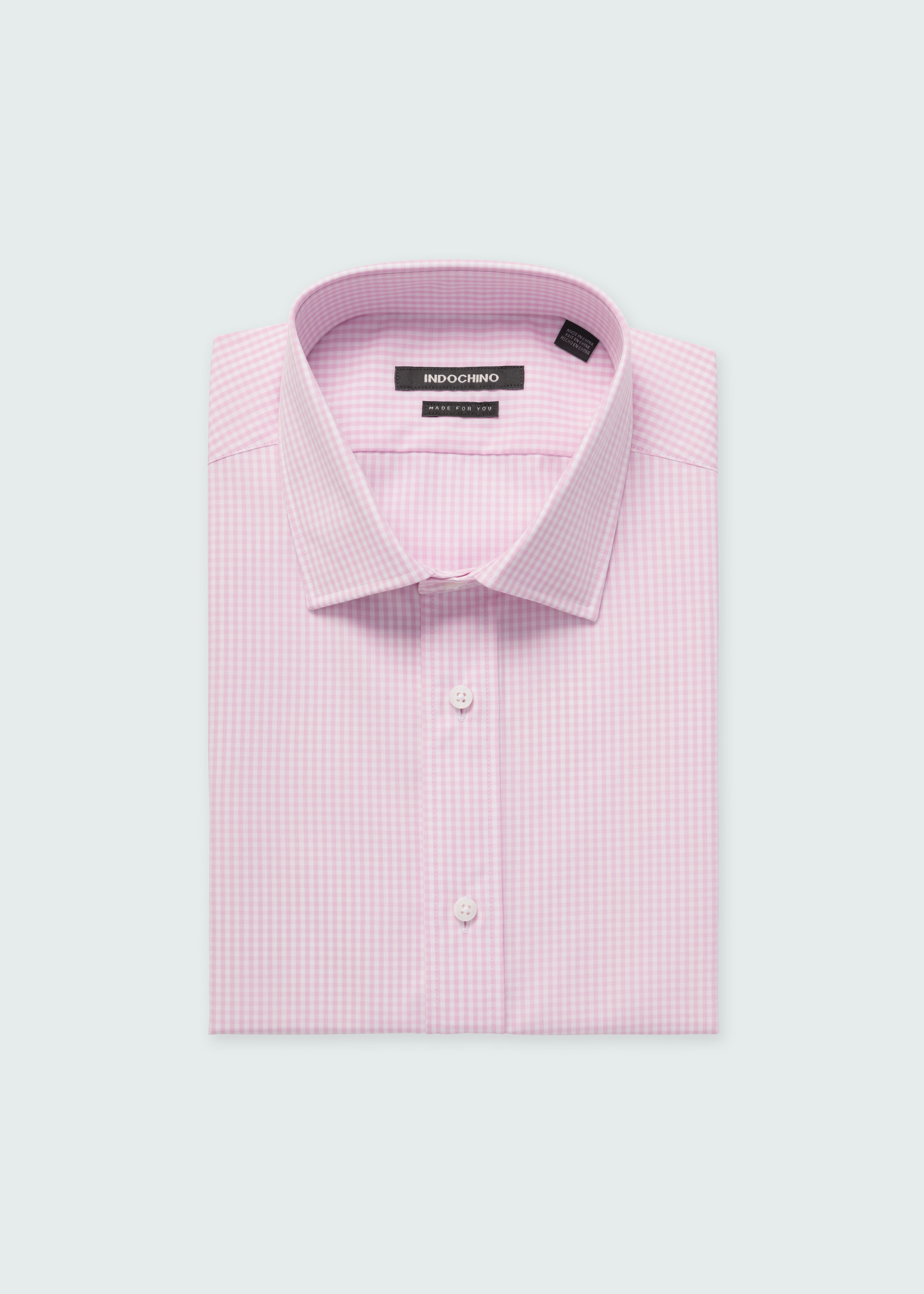 Men's Dress Shirts - Helston Anti-Wrinkle Gingham Pink Shirt | INDOCHINO