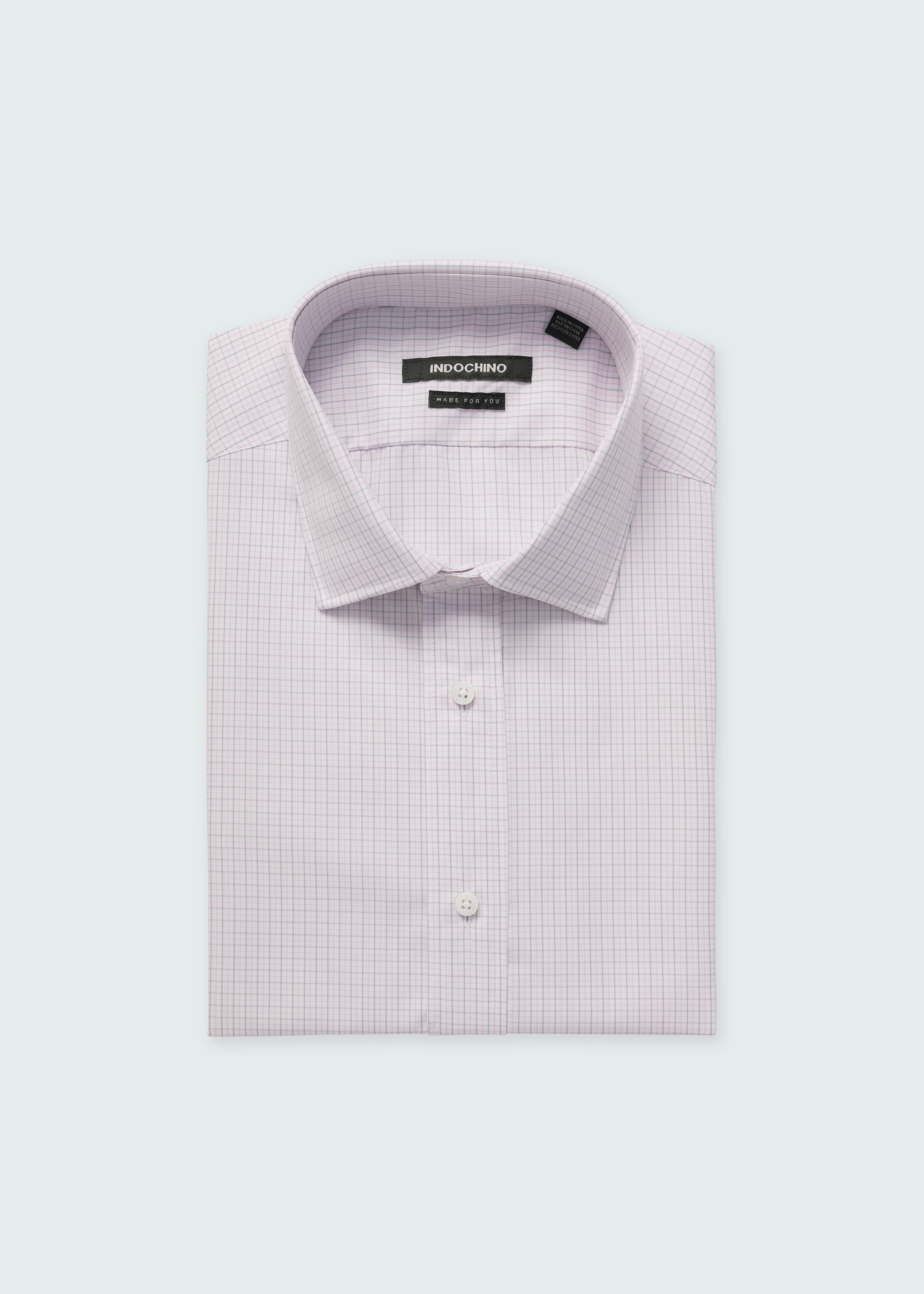 Men's Dress Shirts - Helston Anti-Wrinkle Microcheck Pink and Gray Shirt | INDOCHINO