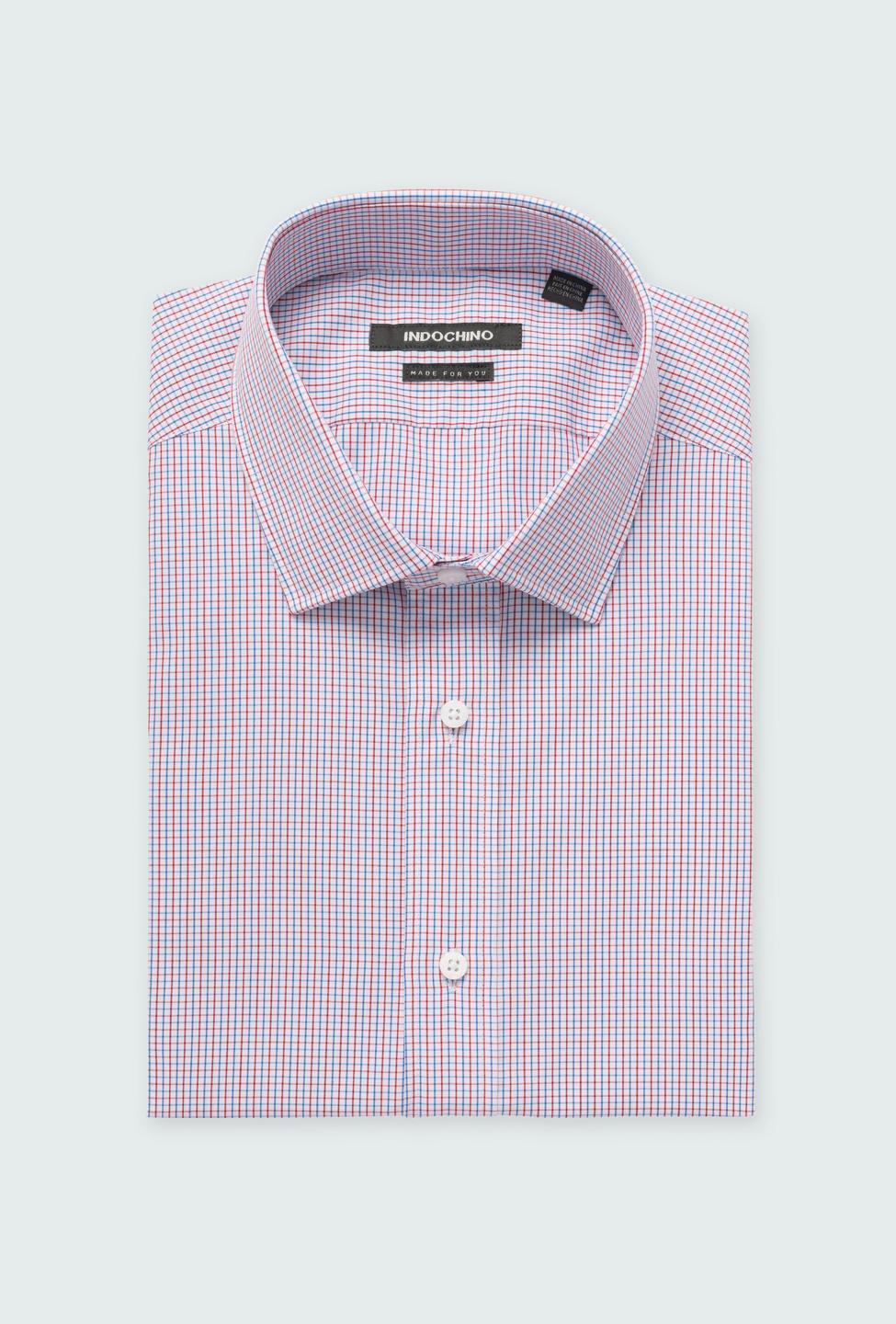 Helston Anti-Wrinkle Microcheck Red and Blue Shirt