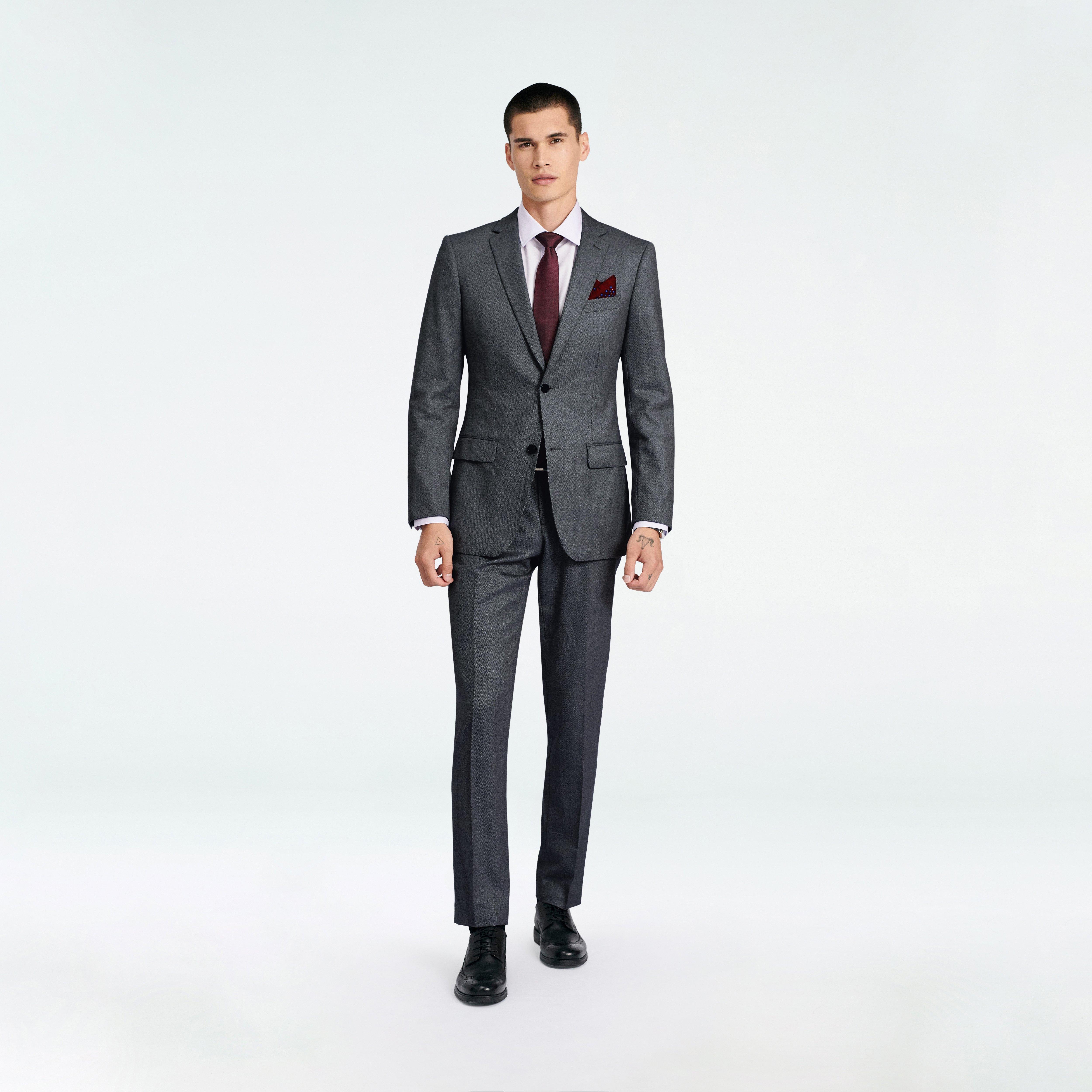 Indochino Men's Custom Prescot Herringbone Charcoal Gray Suit Wool/Silk