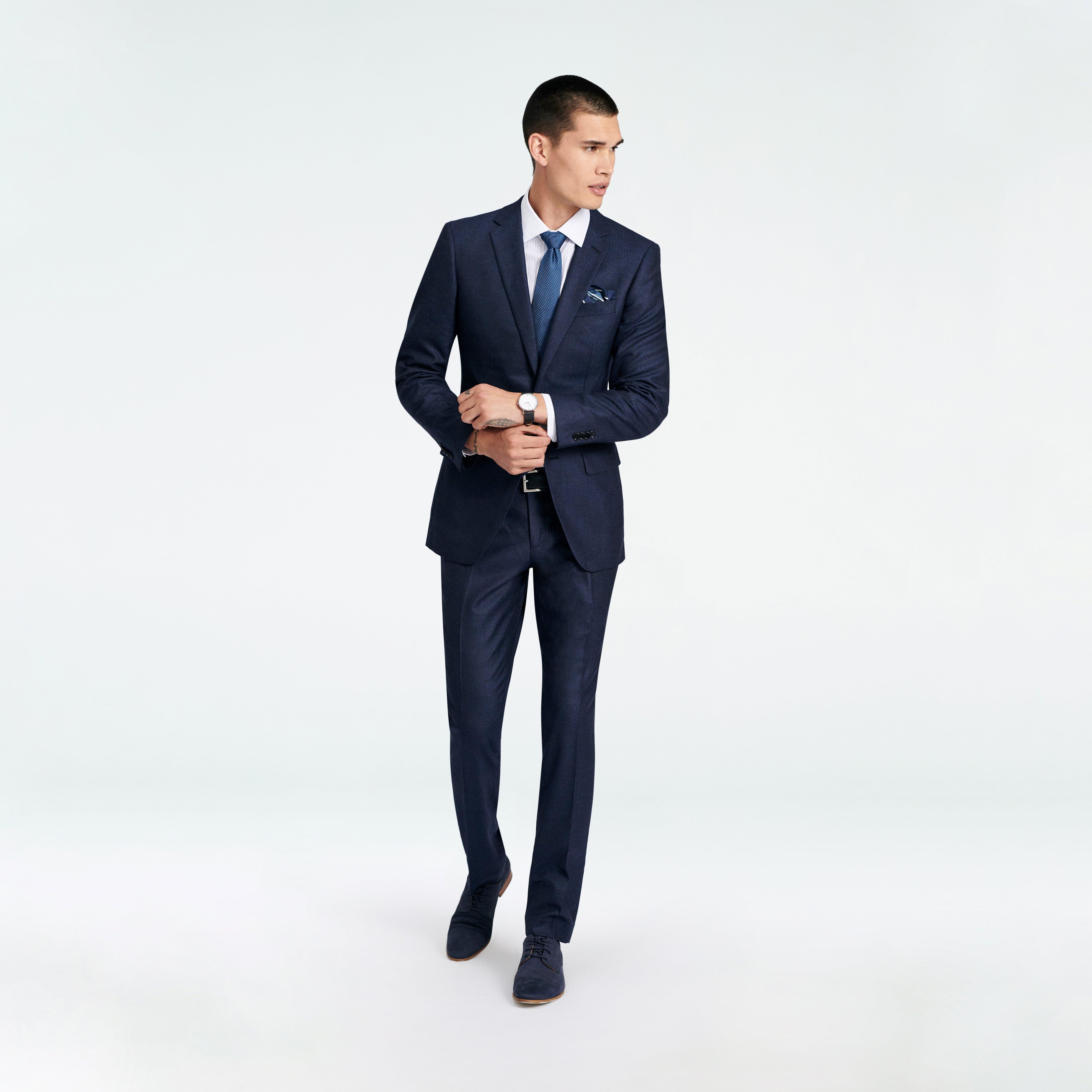 Custom Blazers Made For You - Prescot Herringbone Navy Blazer | INDOCHINO