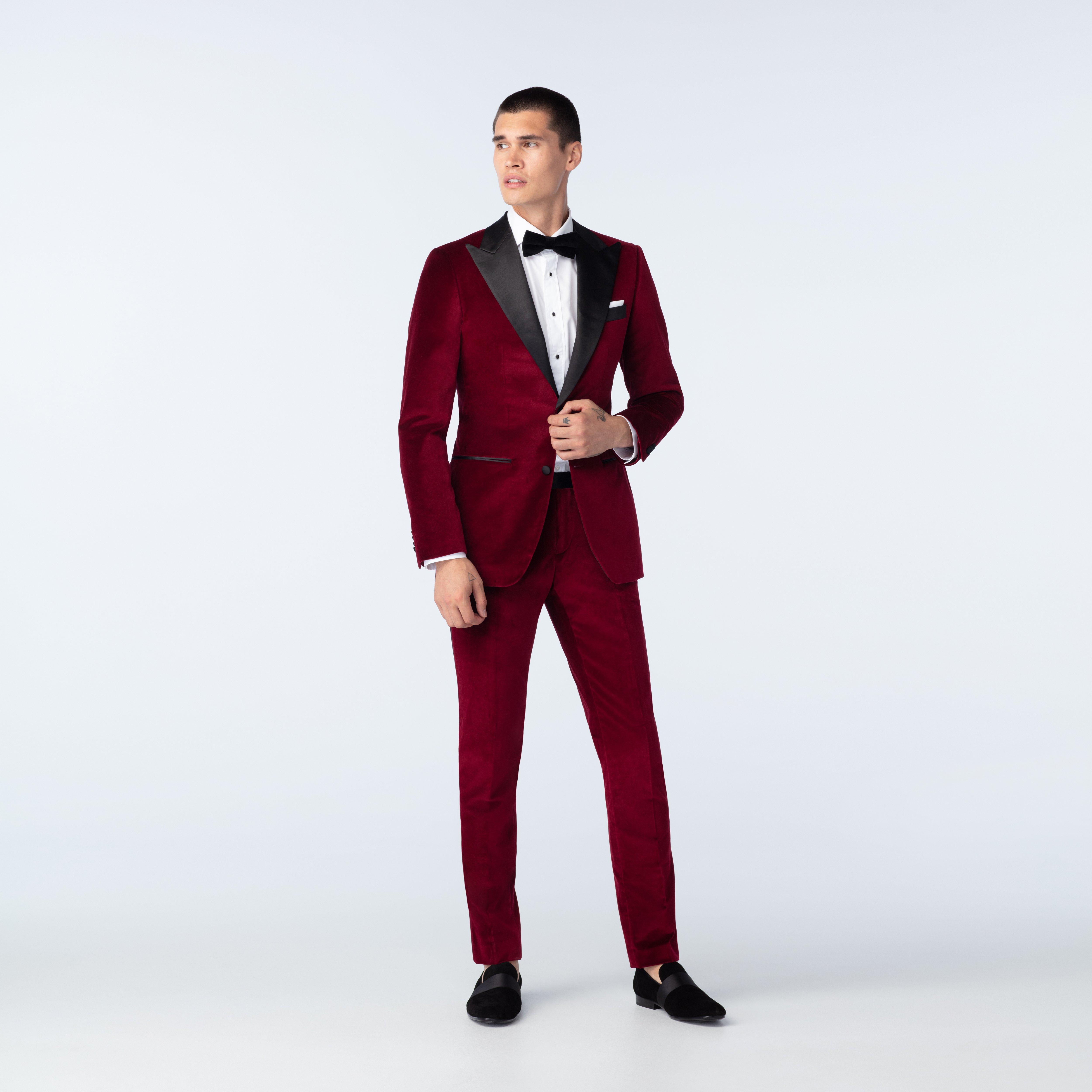 Custom Suits Made For You - Harford Velvet Burgundy Tuxedo | INDOCHINO