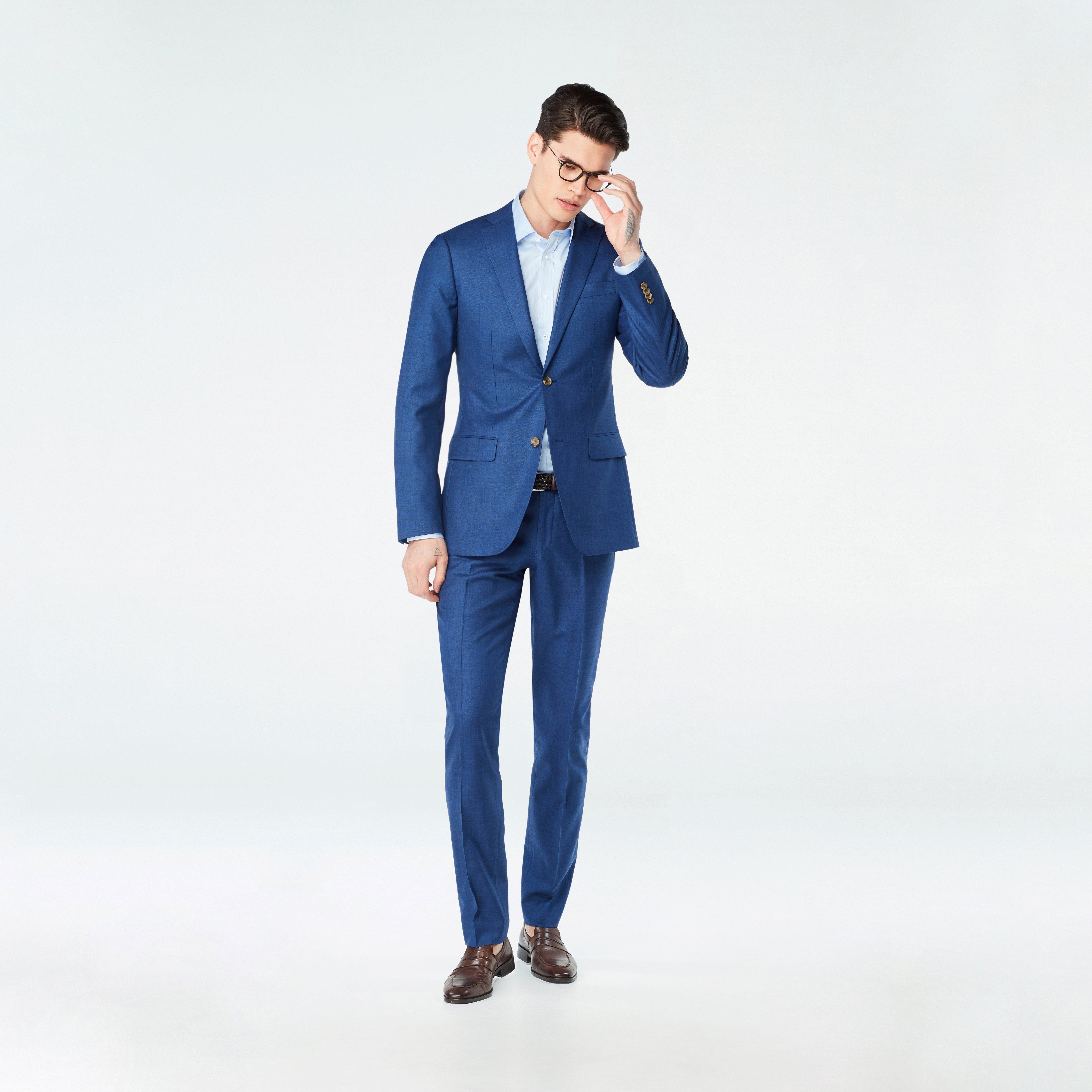 Custom Suits Made For You - Hayle Sharkskin Blue Suit | INDOCHINO