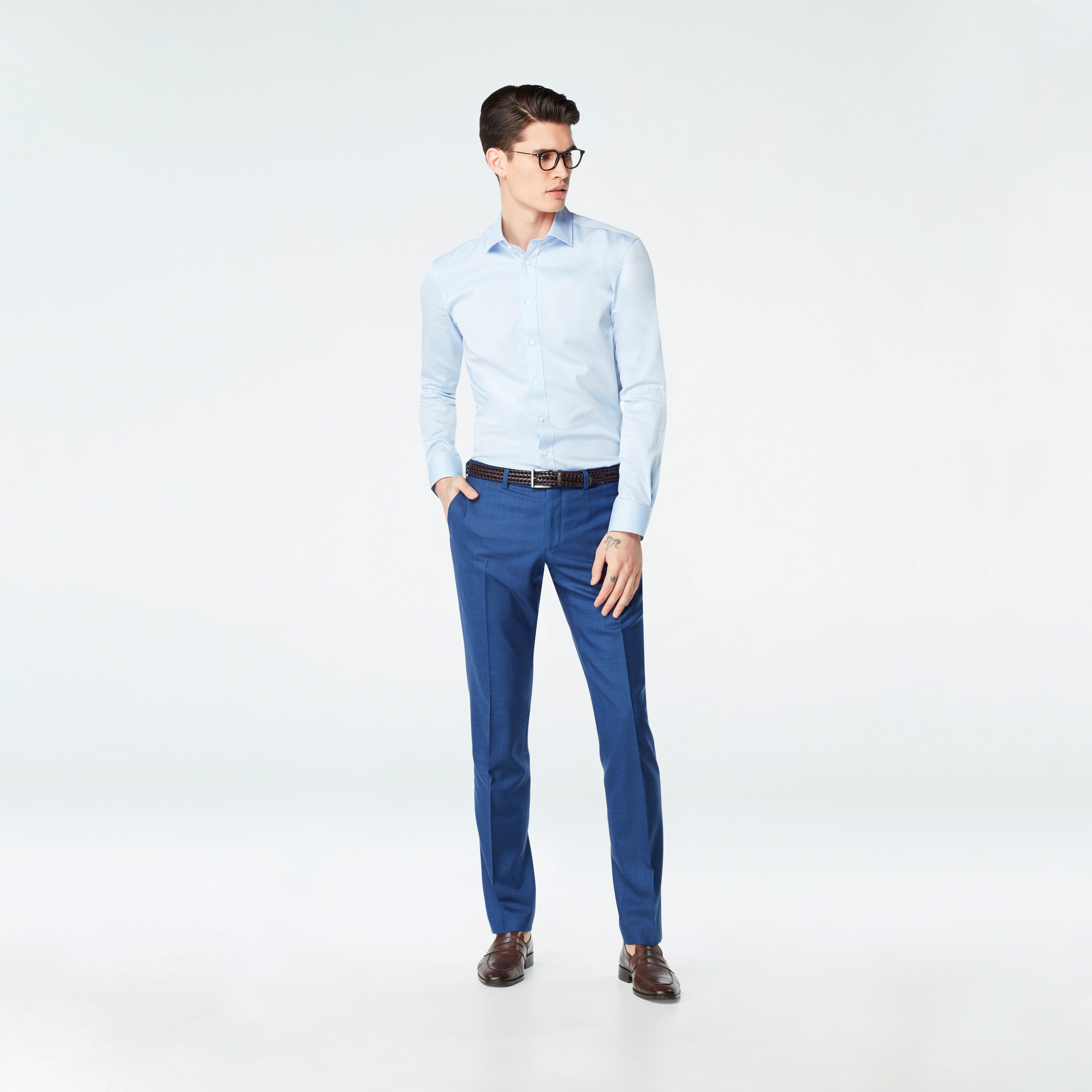 Custom Pants Made For You - Hayle Sharkskin Blue Pants | INDOCHINO