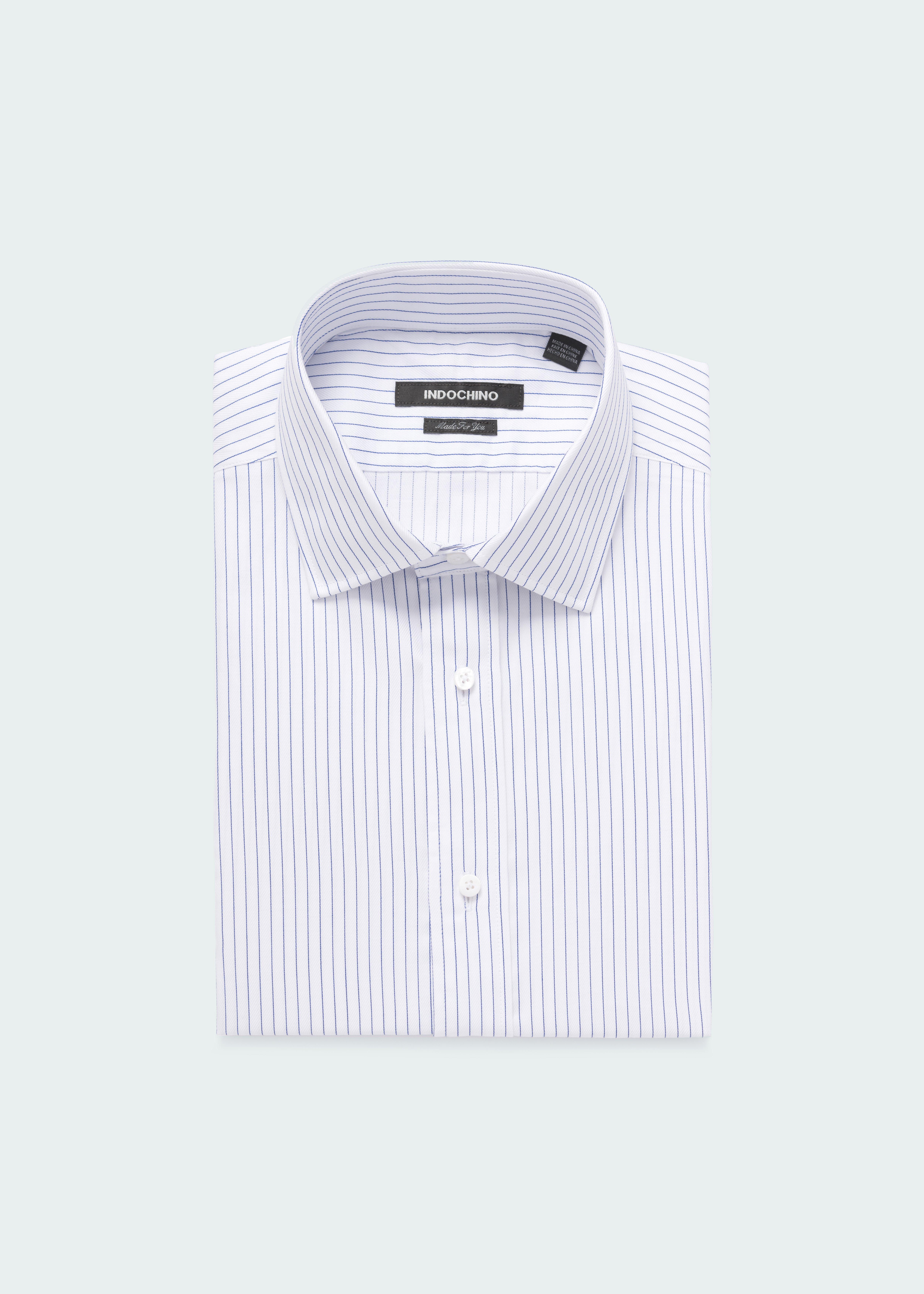 Men's Dress Shirts - Denton Stripe Navy Shirt | INDOCHINO