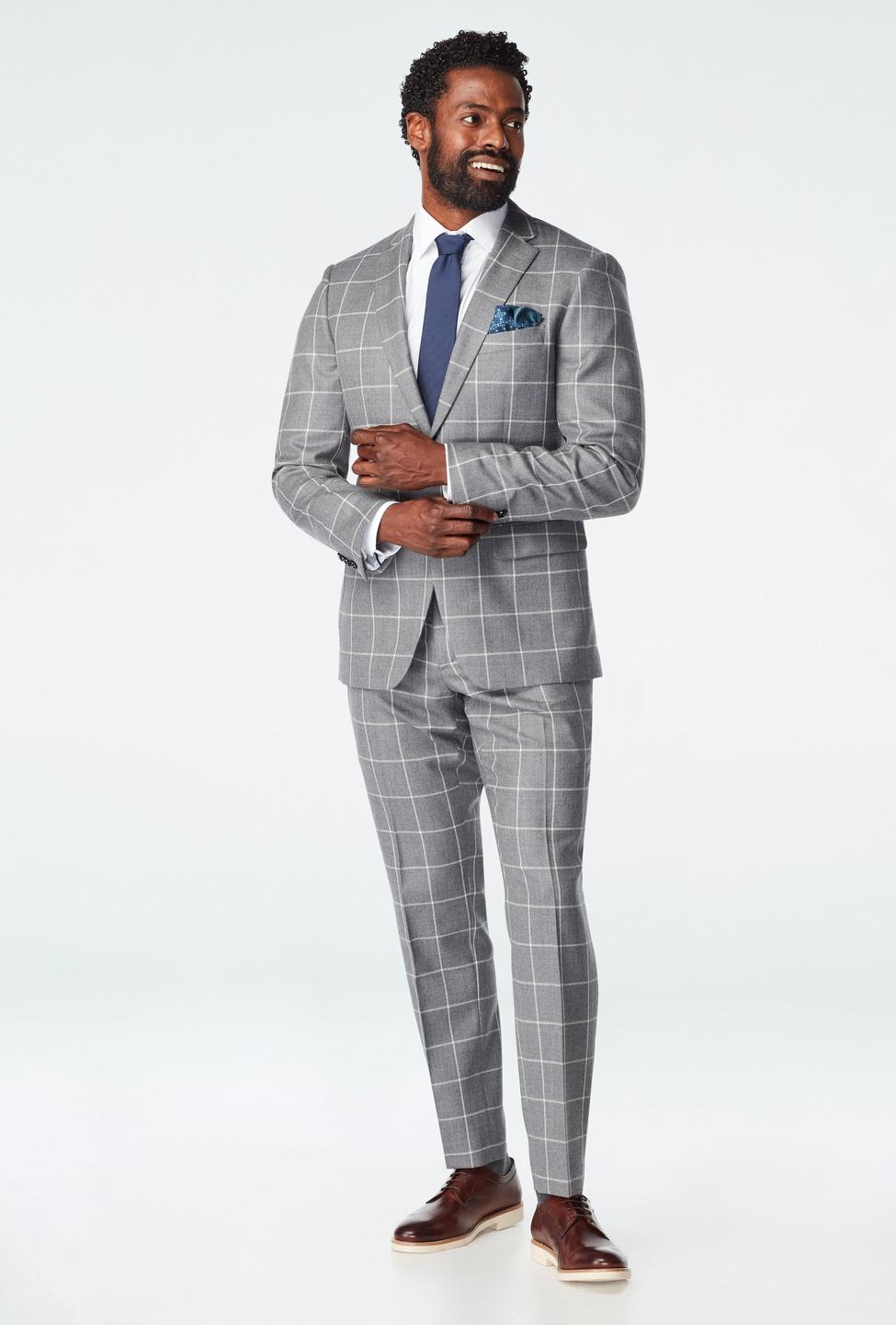 Durham Windowpane Gray White Suit