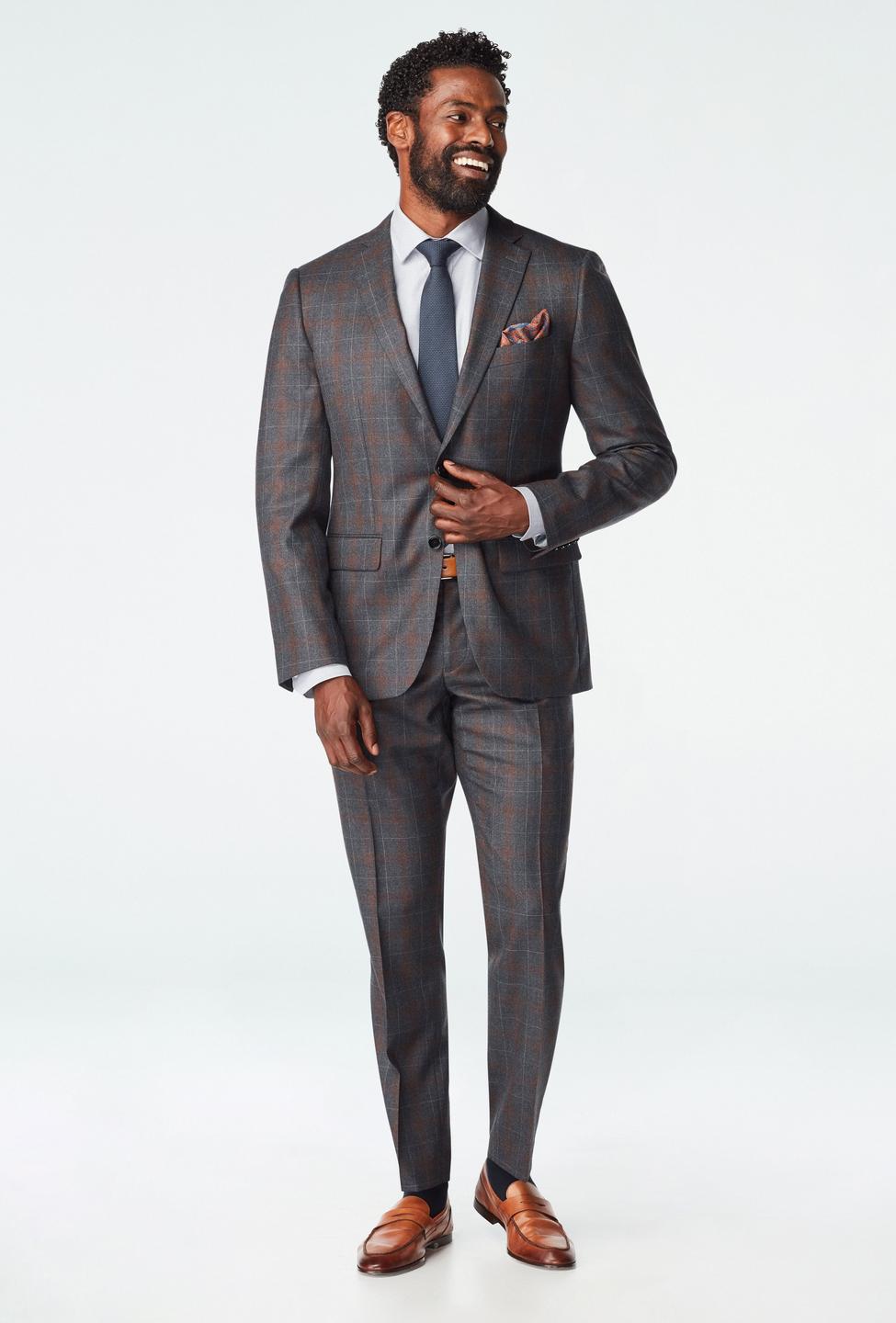 Dursley Plaid Dark Gray Orange Suit (89368308)