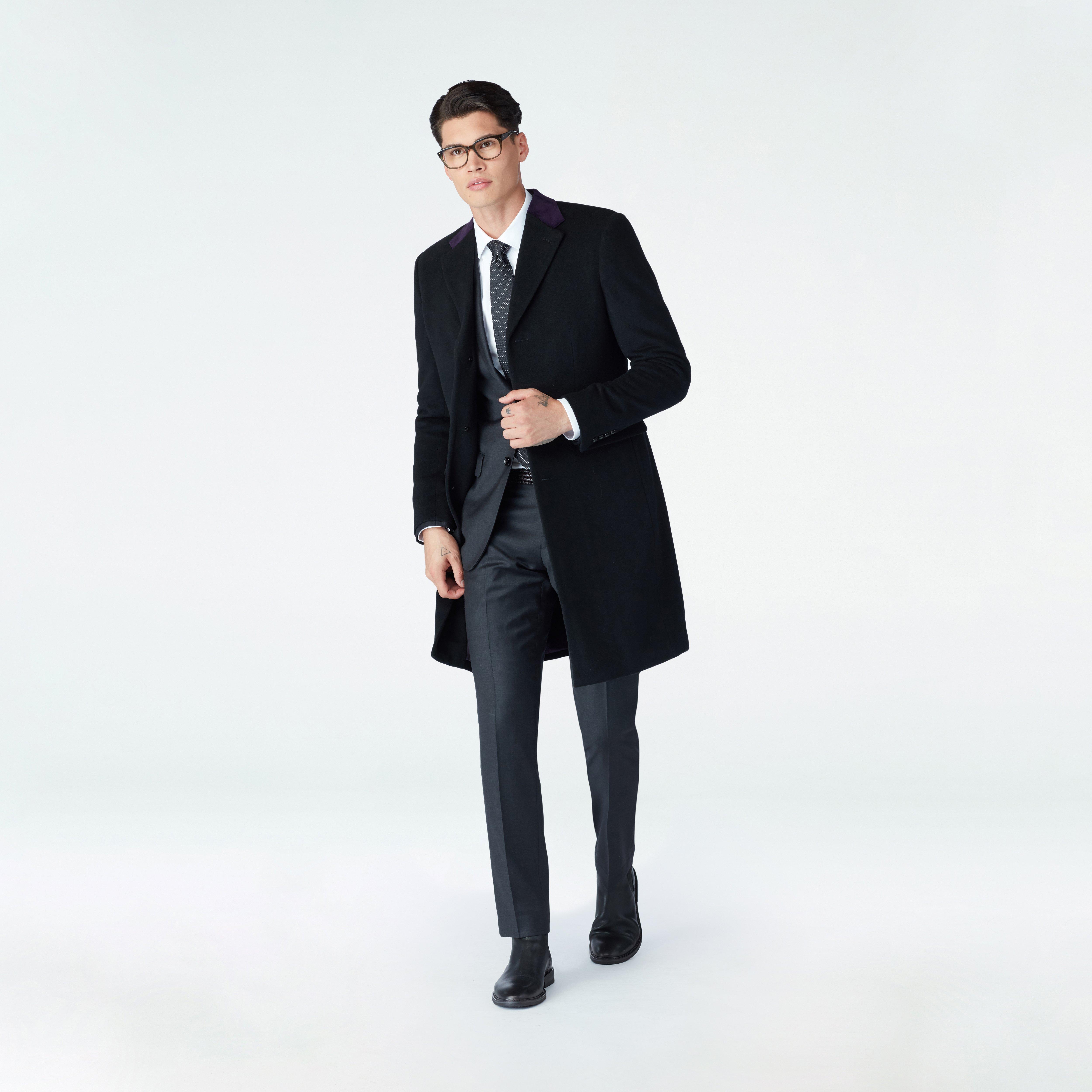 Men's Custom Overcoats - Huntley Quilted Chesterfield Black Coat
