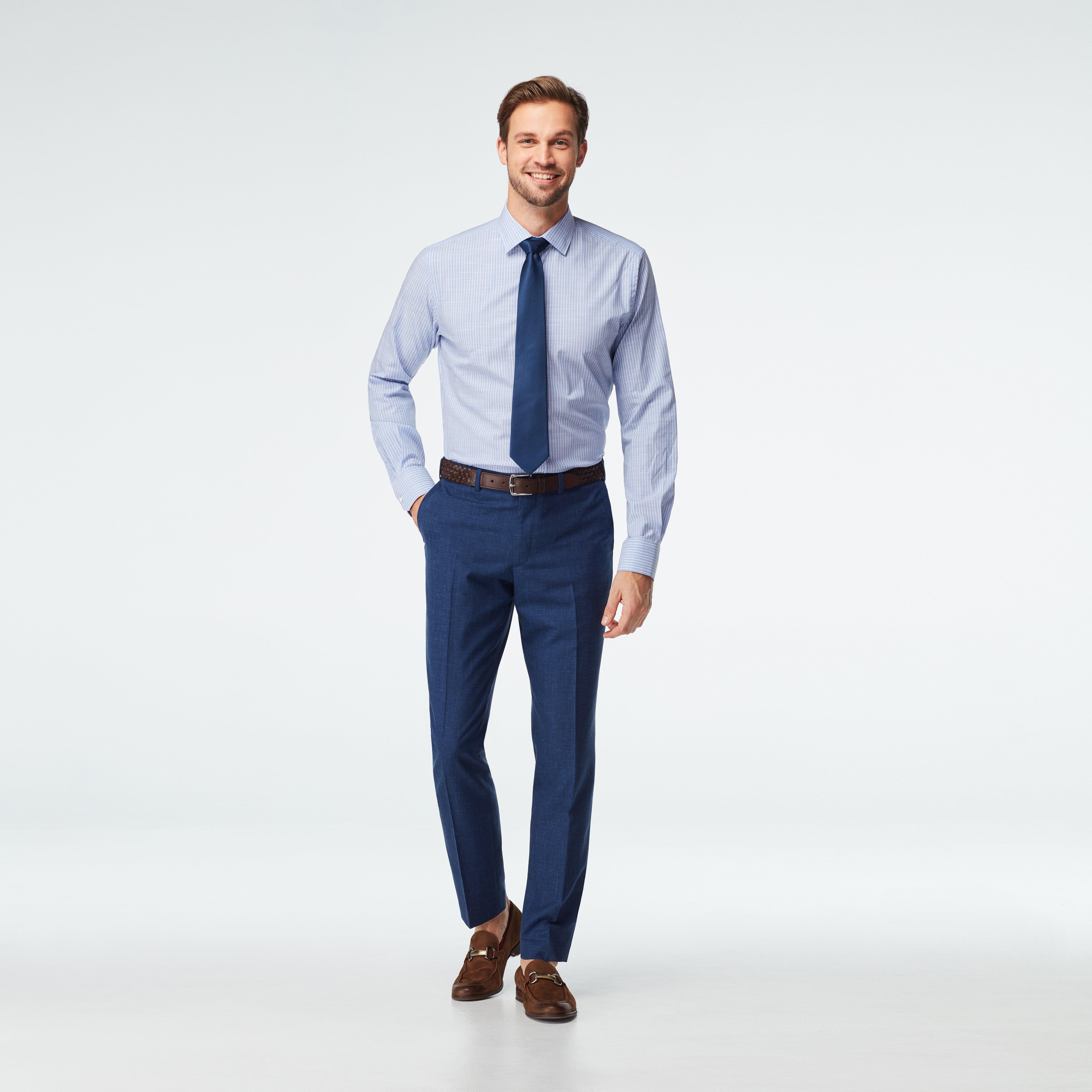 Custom Pants Made For You - Stockport Wool Linen Blue pants | INDOCHINO