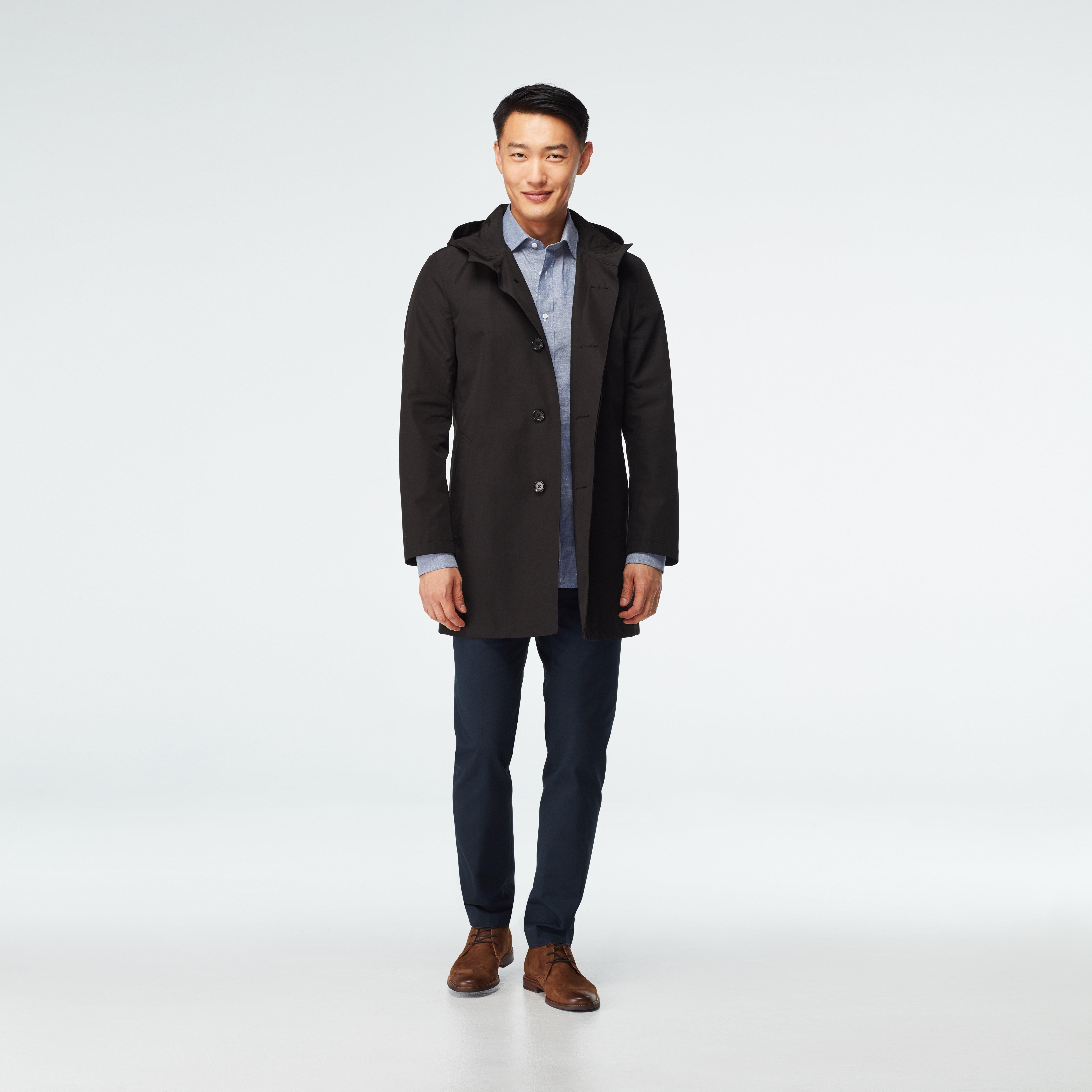 Men's Custom Coats - Hooded Raincoat Black| INDOCHINO