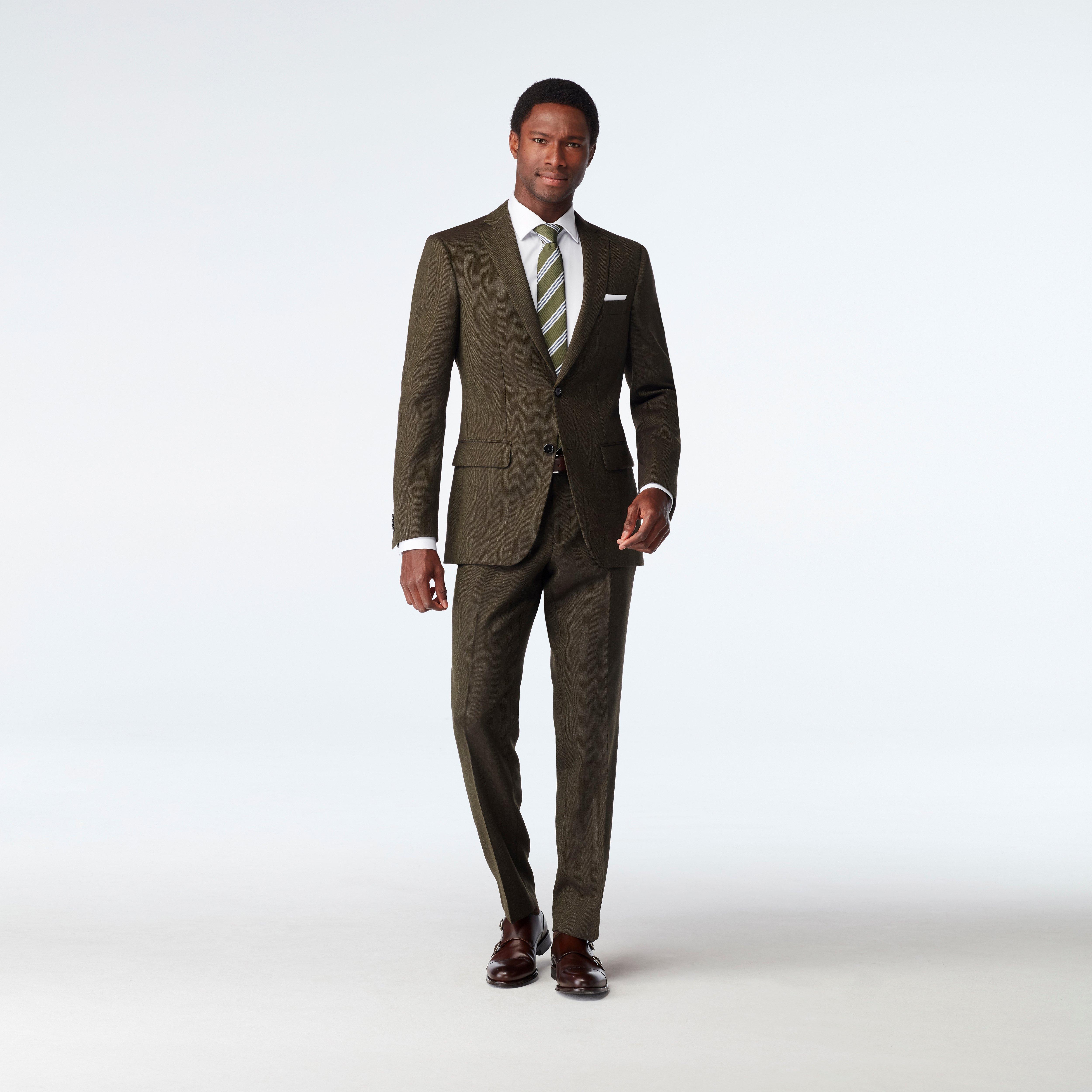 Custom Suits Made For You Farhill Herringbone Olive Suit INDOCHINO