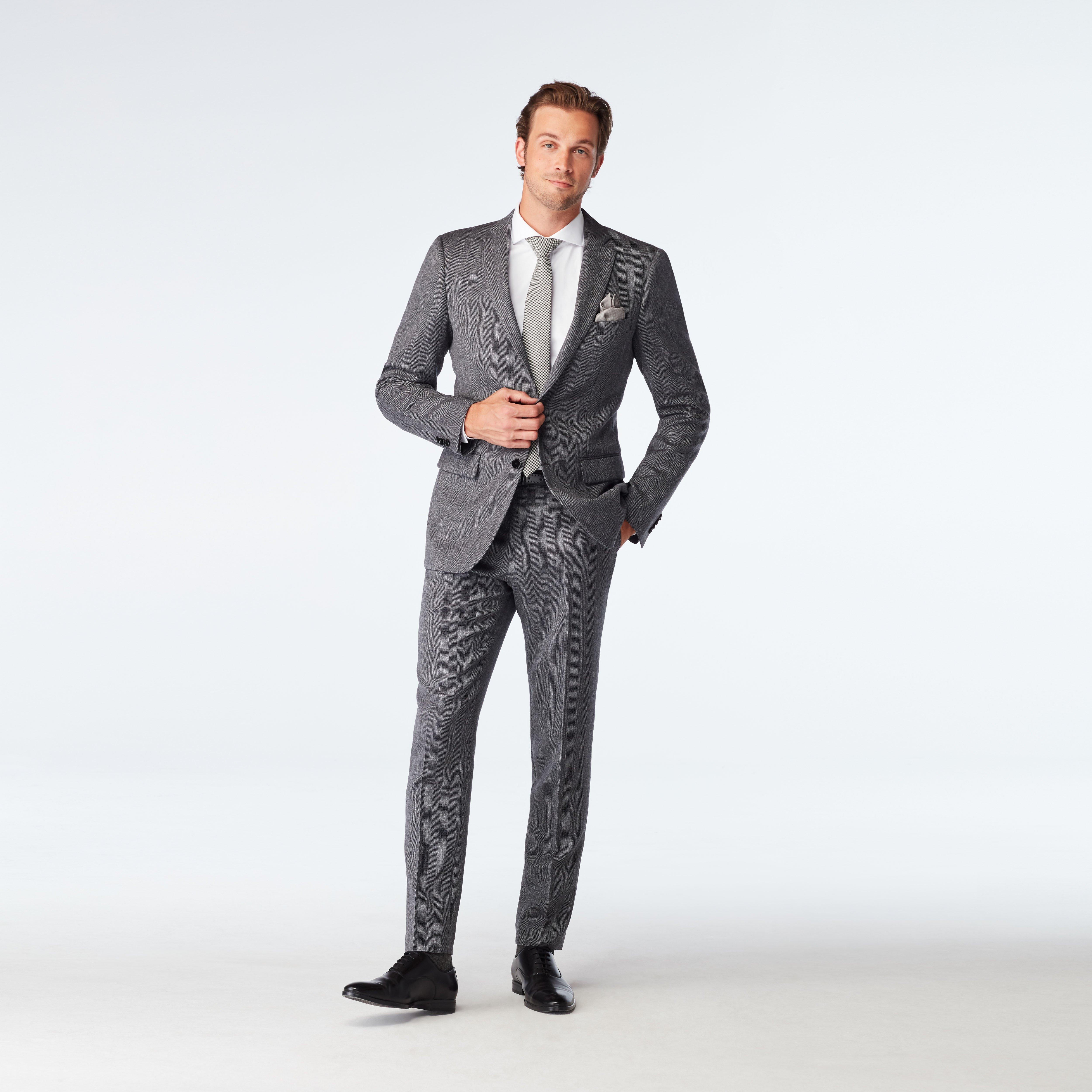 Custom Suits Made For You Farhill Herringbone Charcoal Suit INDOCHINO