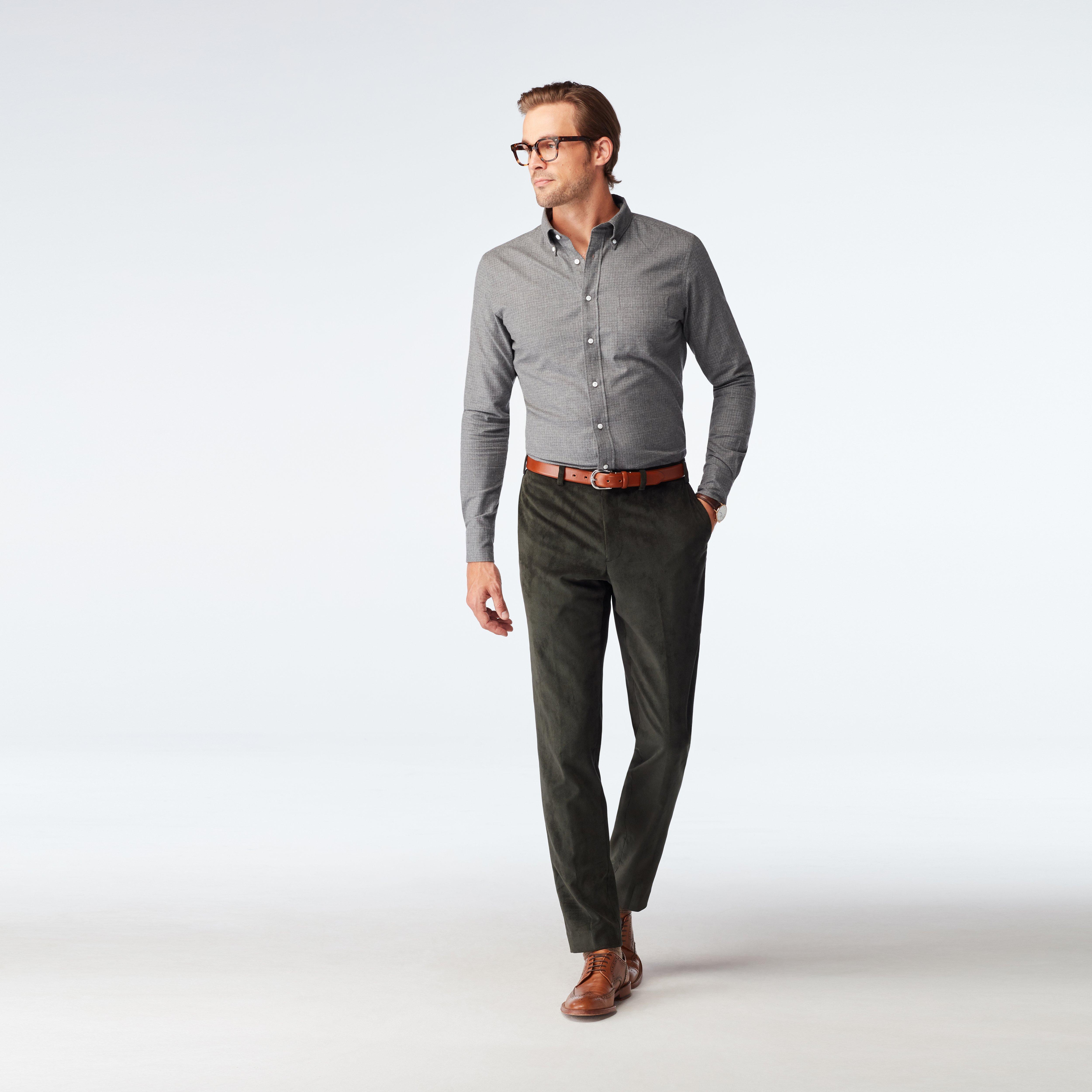 Custom Pants Made For You - Flaxton Corduroy Olive Casual Pants | INDOCHINO
