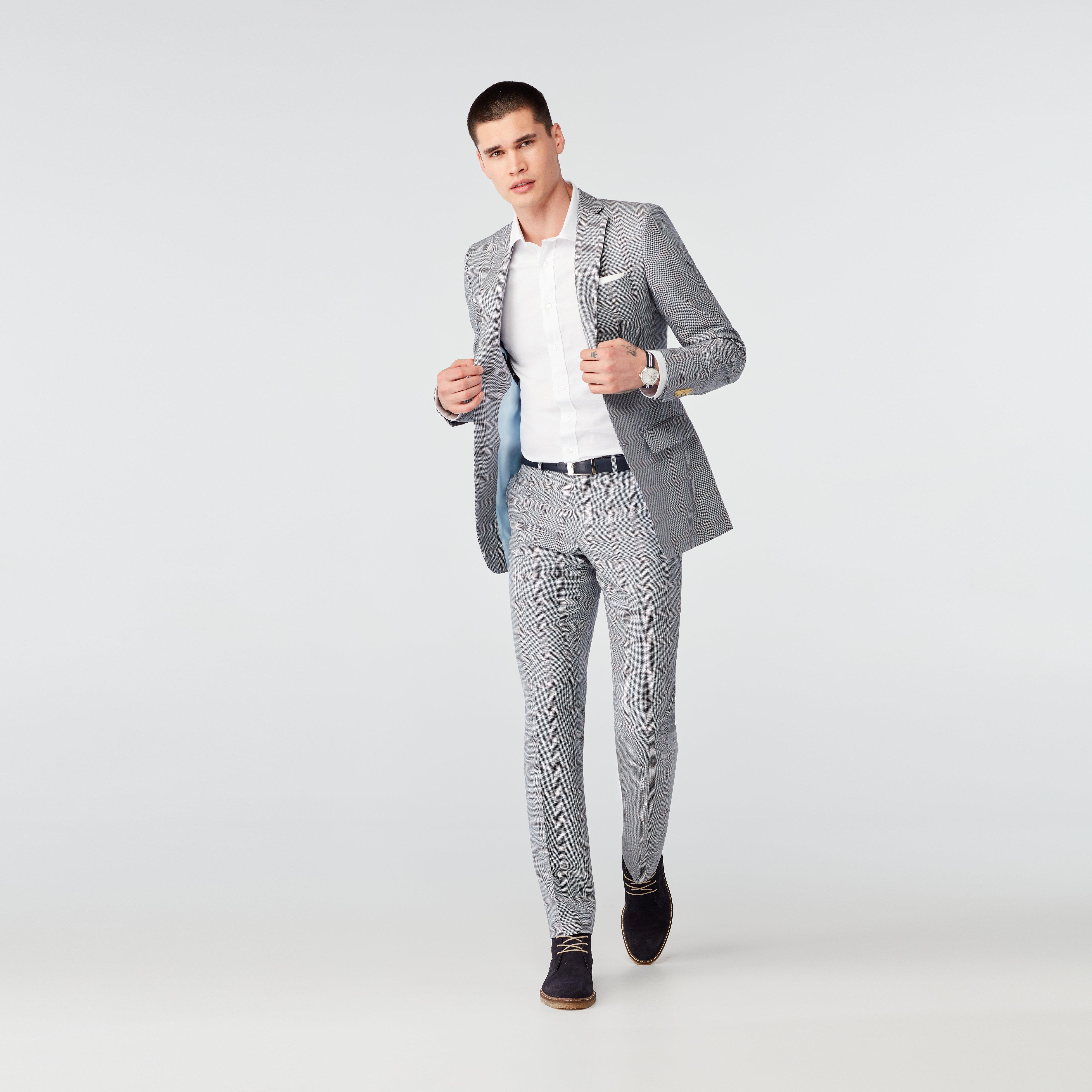 Blue trousers white hot sale shirt grey blazer