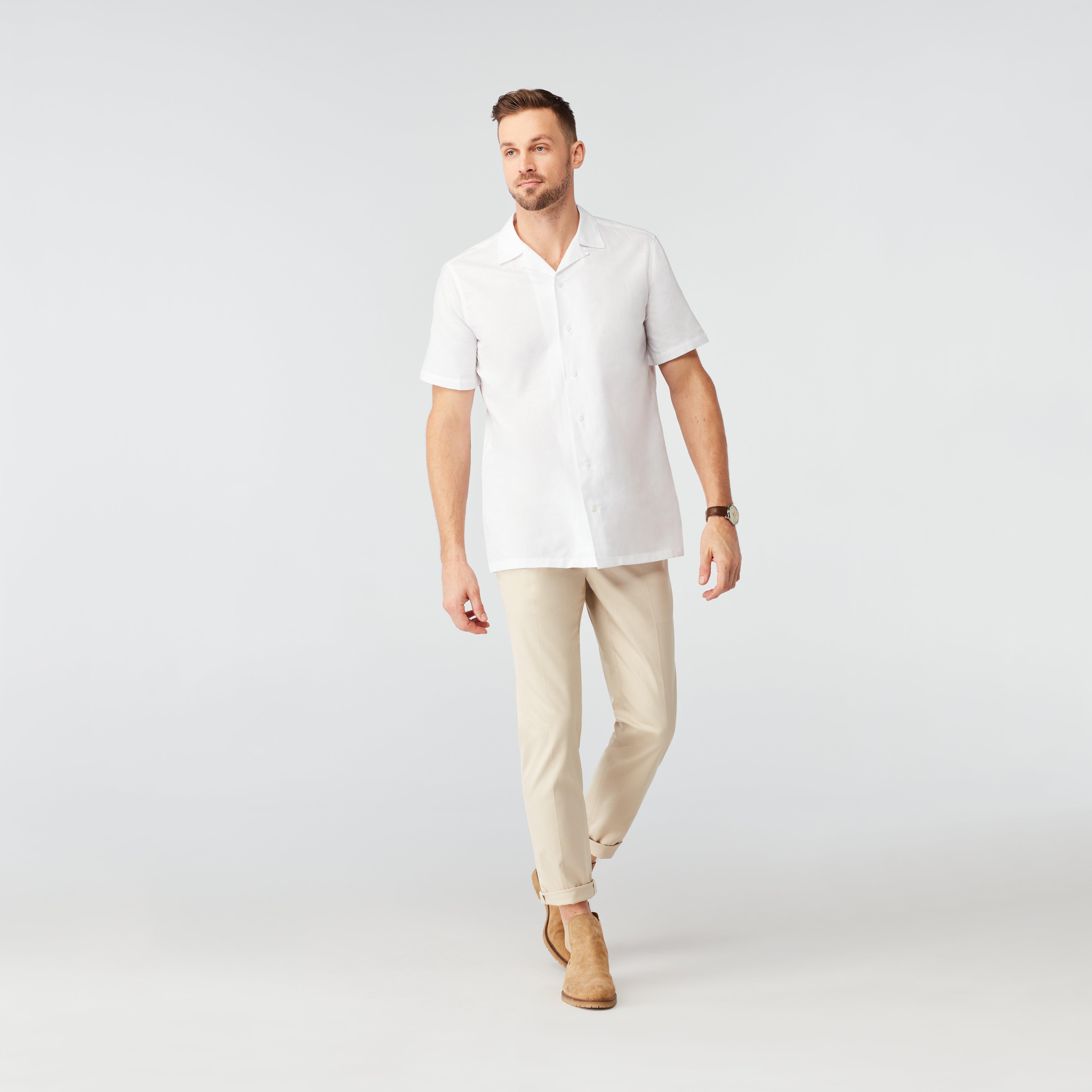 Sudbury Cotton Linen White Camp Shirt