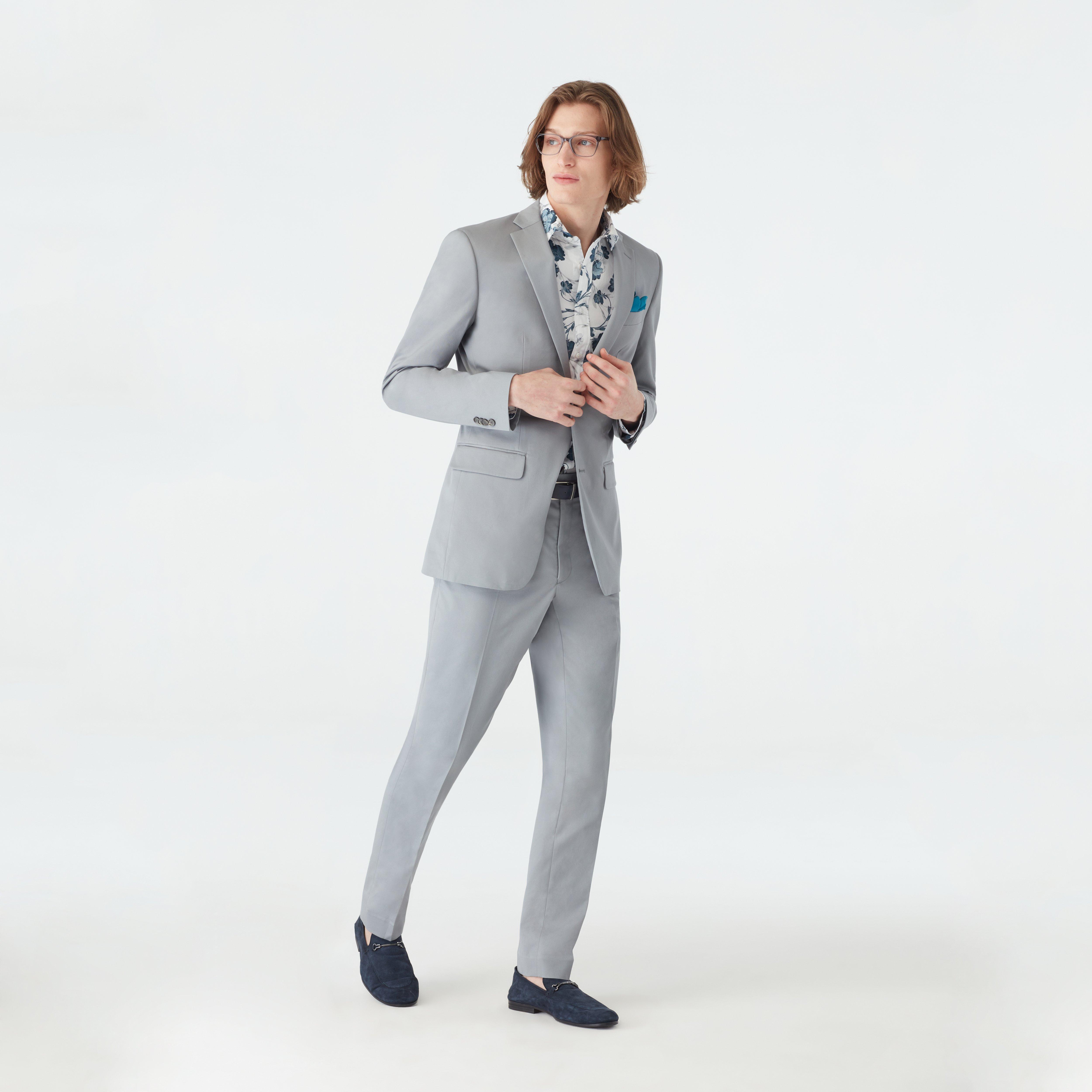 Men's Light Grey Windowpane Check Slim Fit Suit – Flex Suits