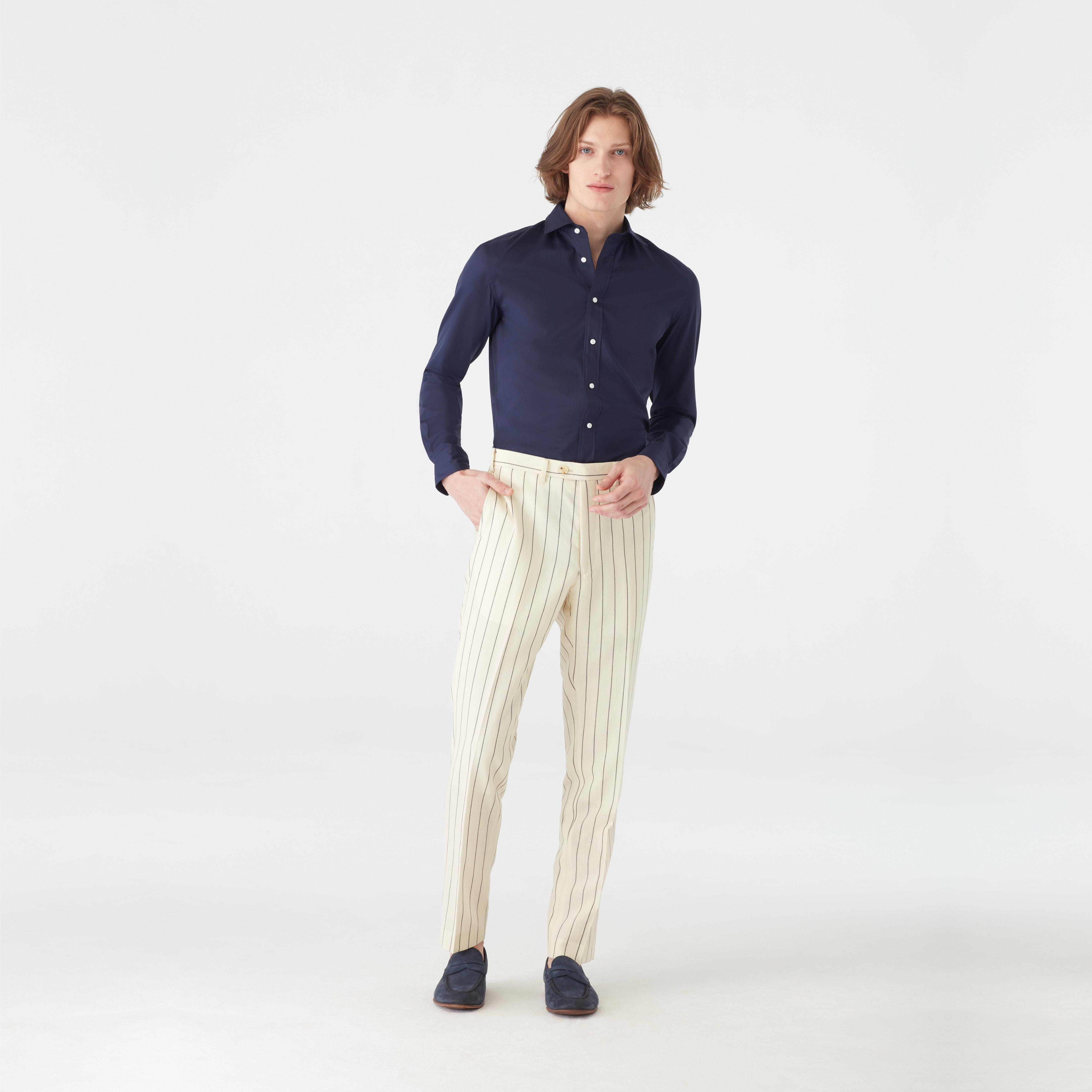 Custom Pants Made For You Kingsbury Wide Stripe Ivory Pants INDOCHINO
