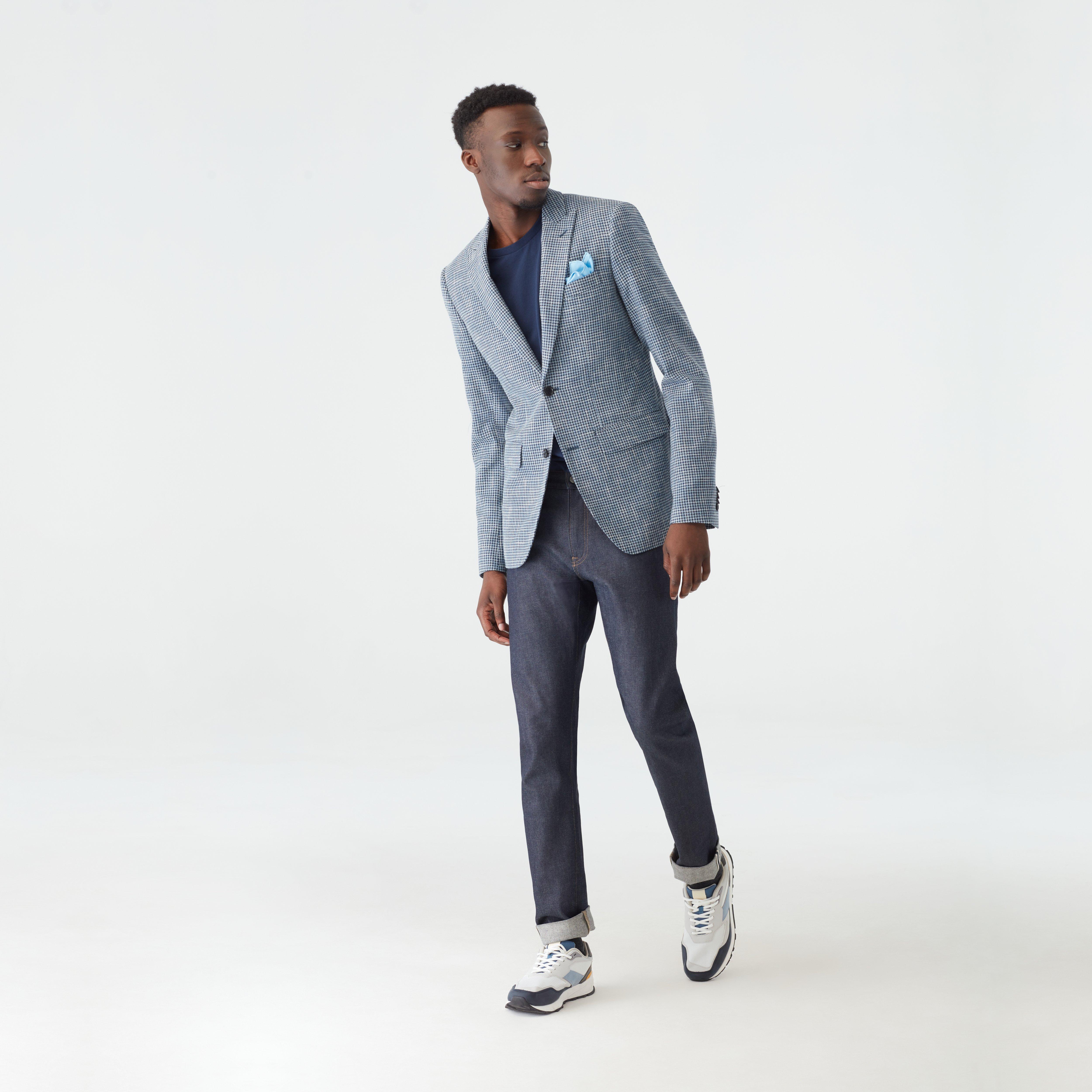 Custom Blazers Made For You Massa Houndstooth Light Blue Blazer INDOCHINO