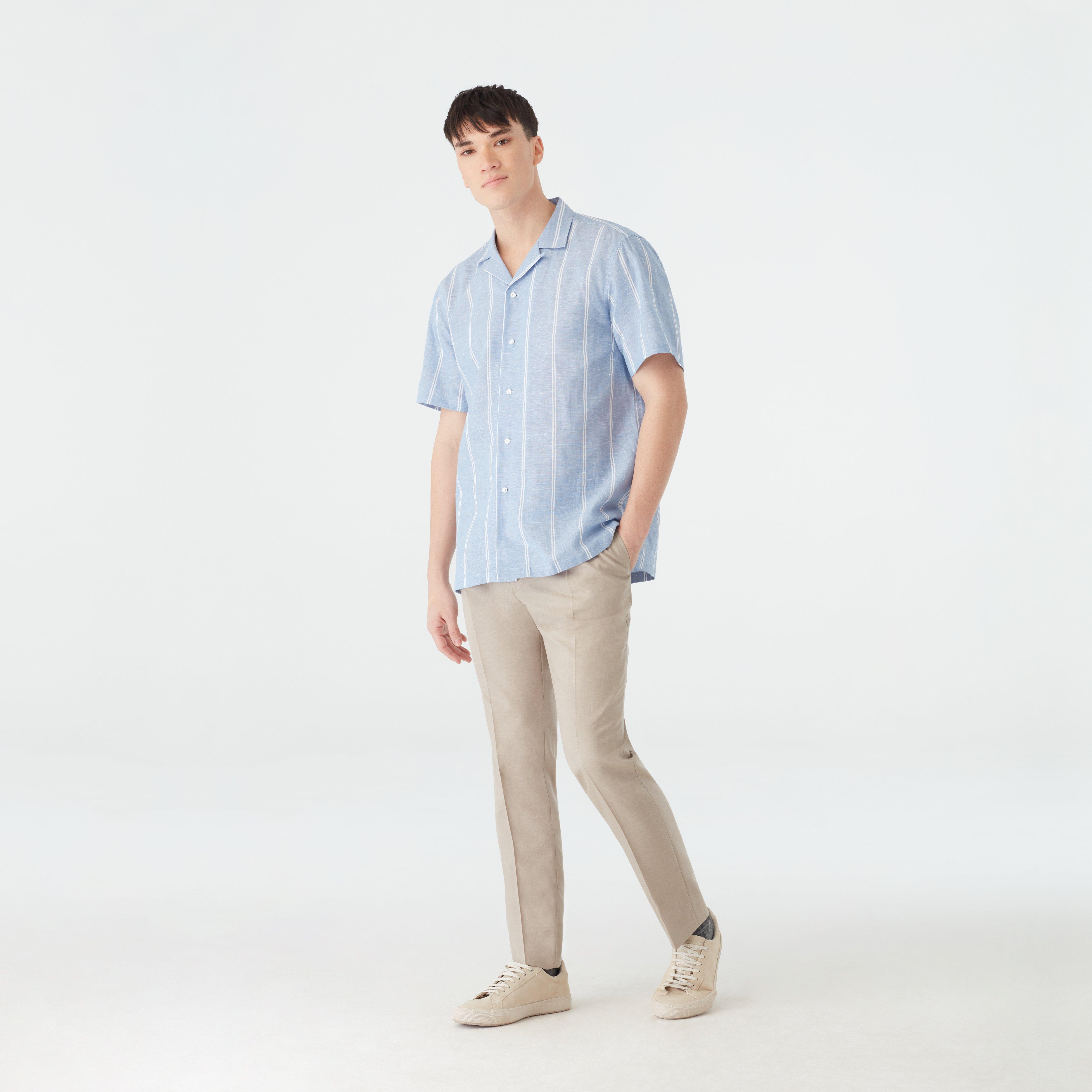 Men's Camp Shirts Kenley Wide Stripe Blue Camp Shirt INDOCHINO