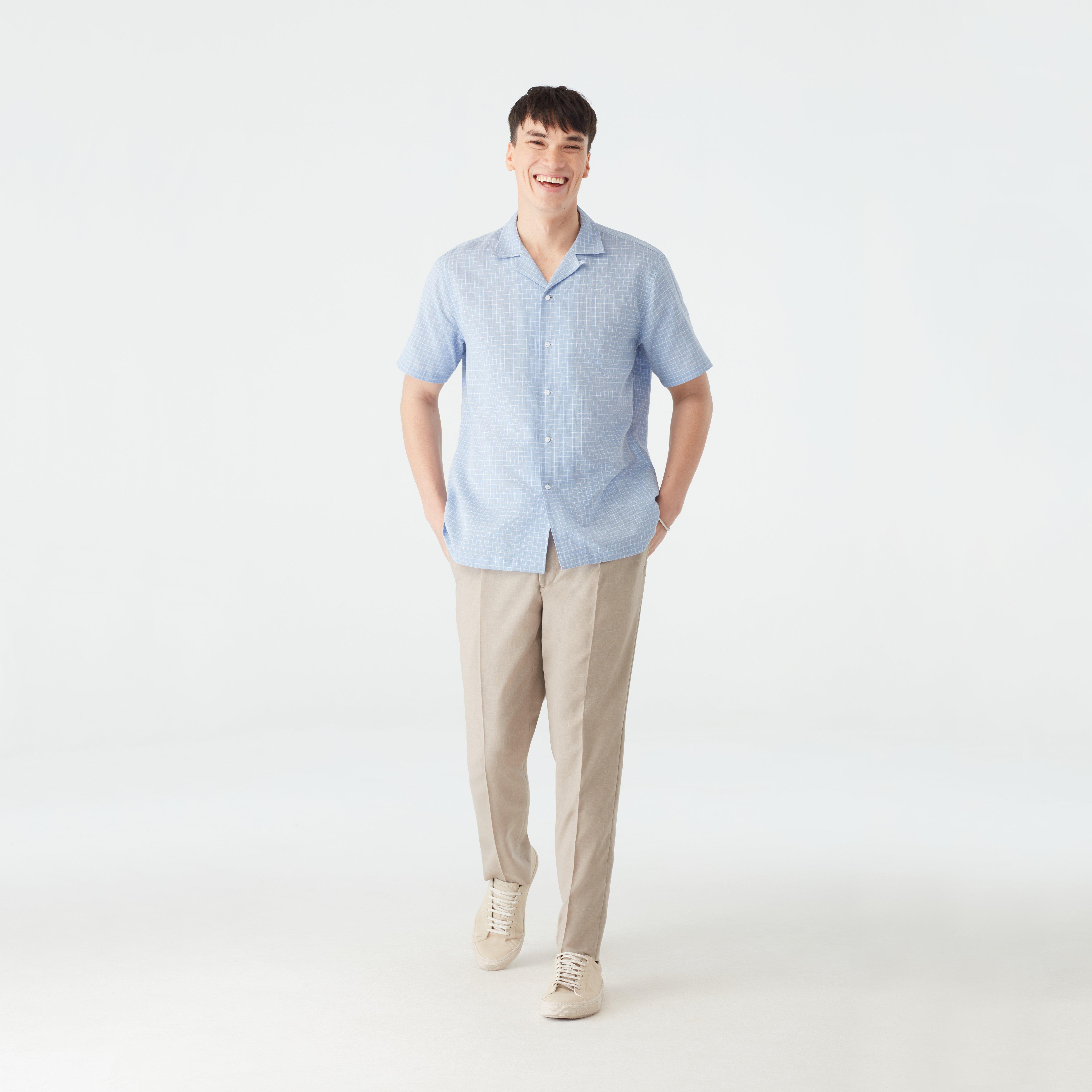 Men's Camp Shirts Kenley Graph Check Blue Camp Shirt INDOCHINO