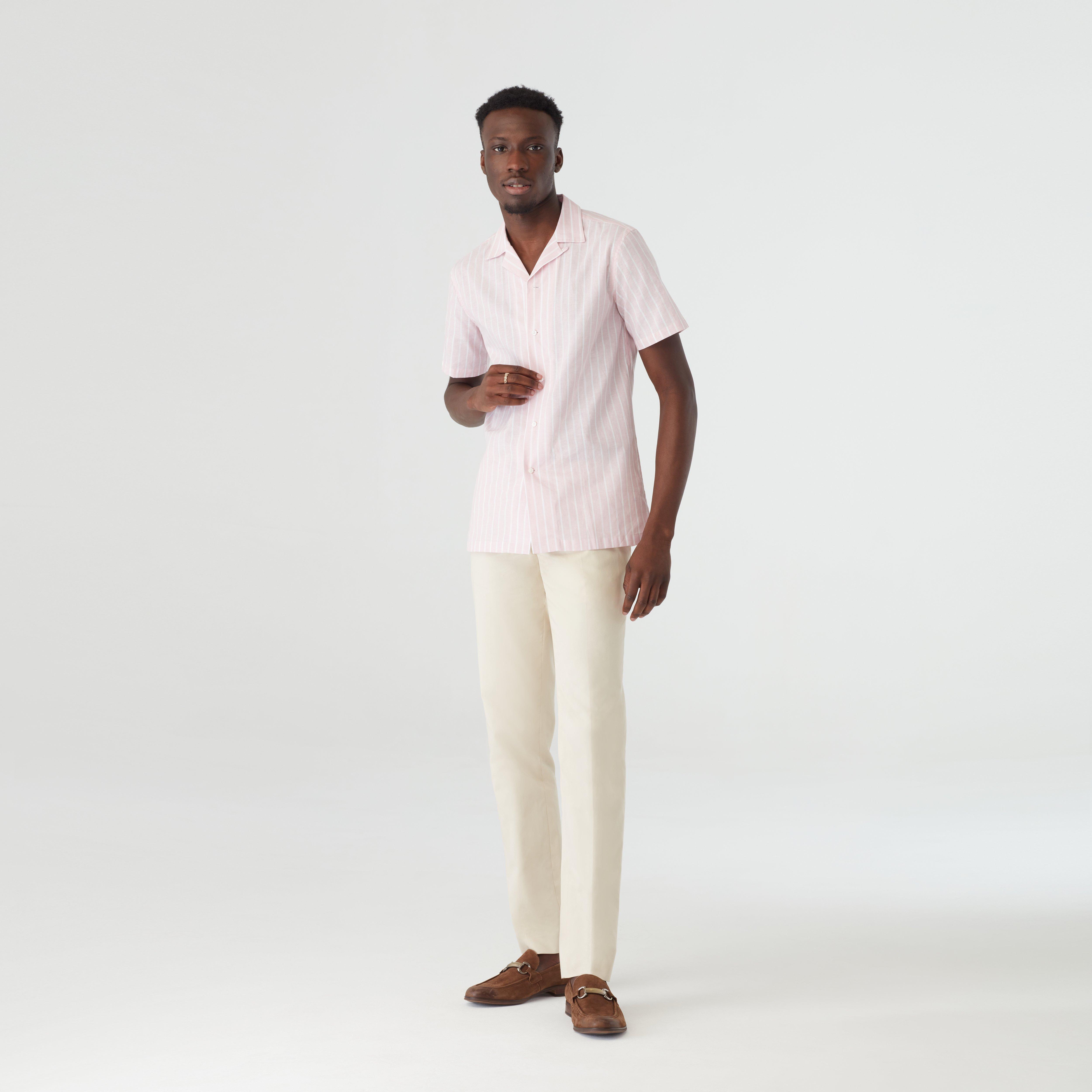 Men's Camp Shirts Kenley Stripe Pink Camp Shirt INDOCHINO