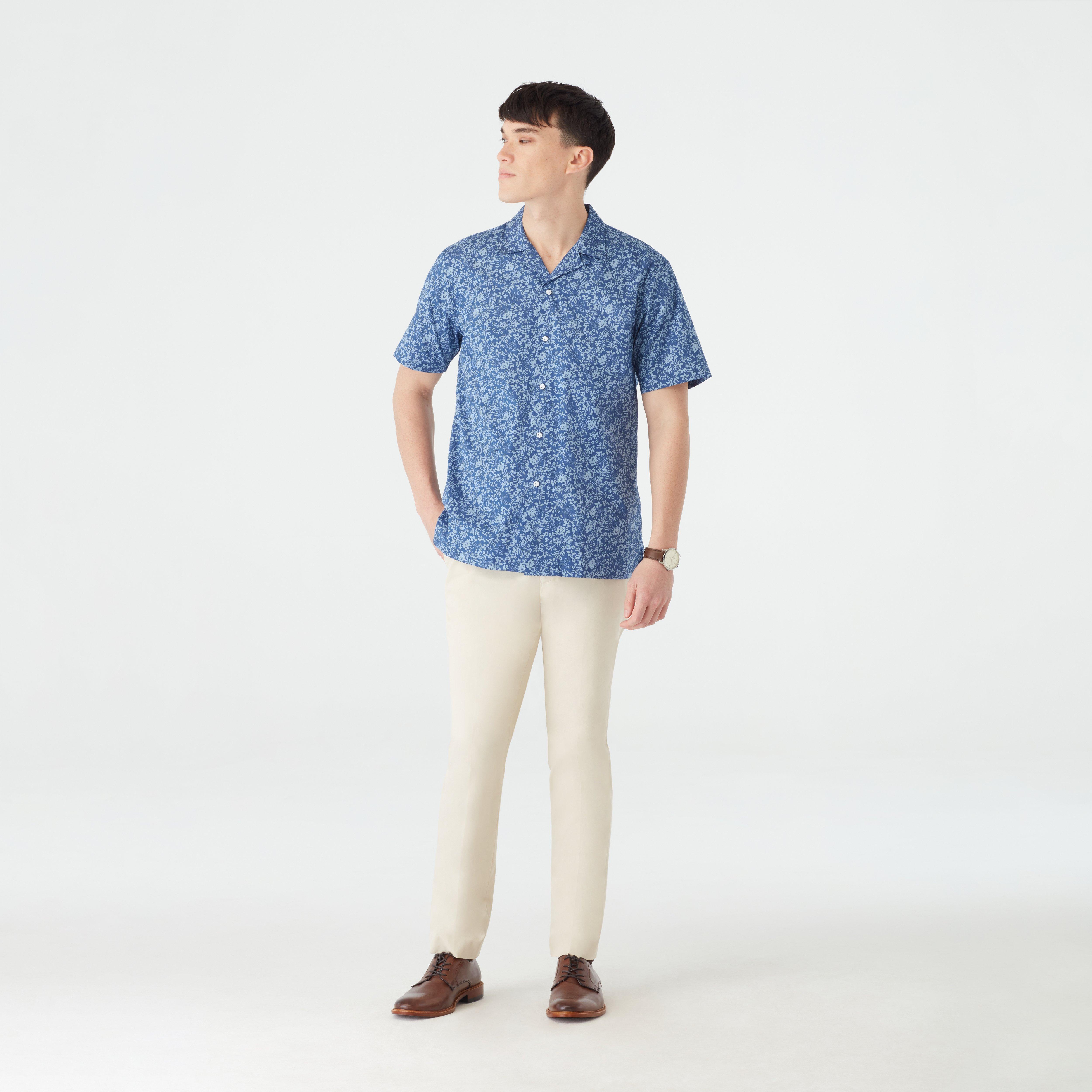 Men's Camp Shirts Kettleby Floral Blue Camp Shirt INDOCHINO