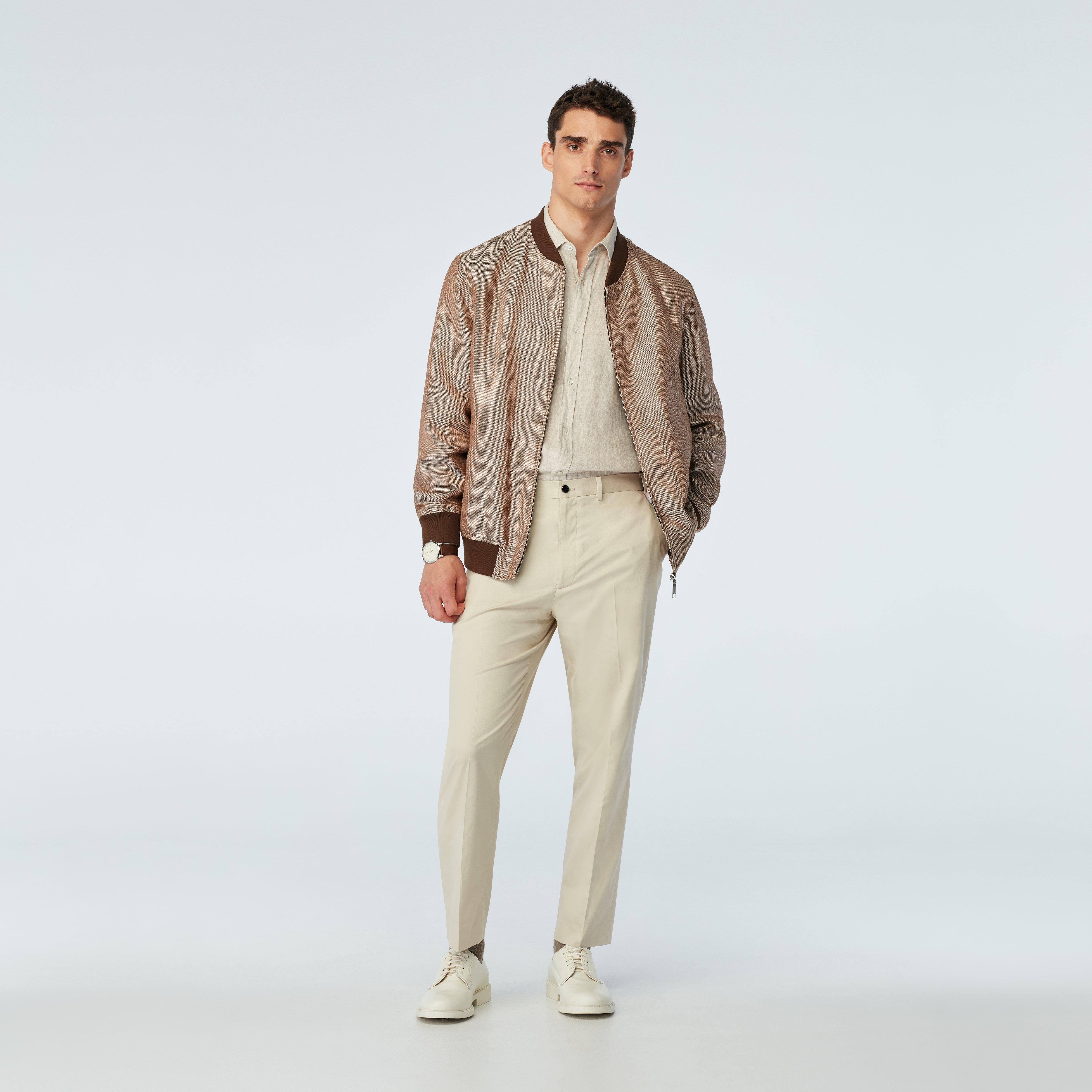 Indochino Men’s Custom Sailsbury Linen Brown Bomber Jacket Linen/Cotton