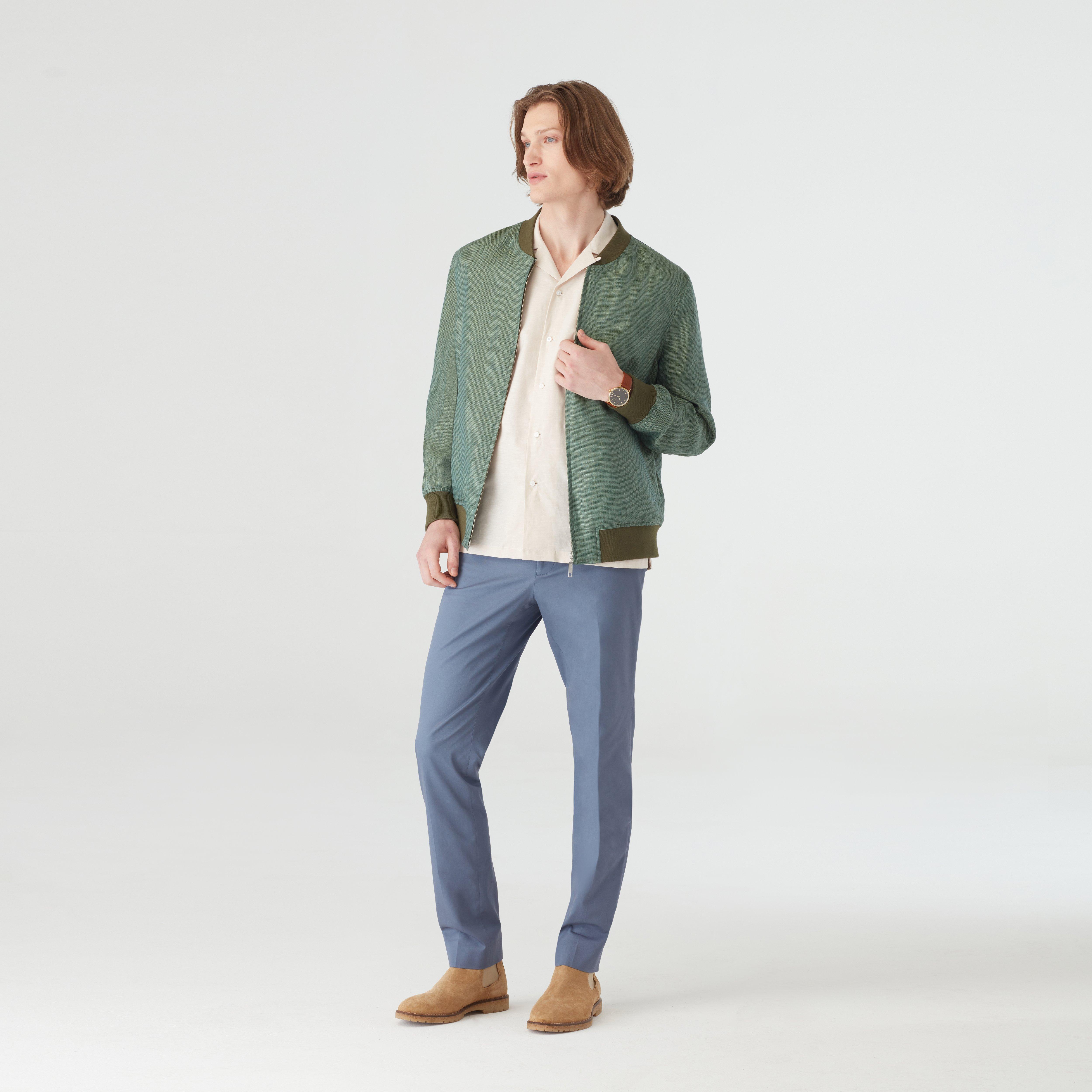Indochino Men’s Custom Sailsbury Linen Green Bomber Jacket Linen/Cotton