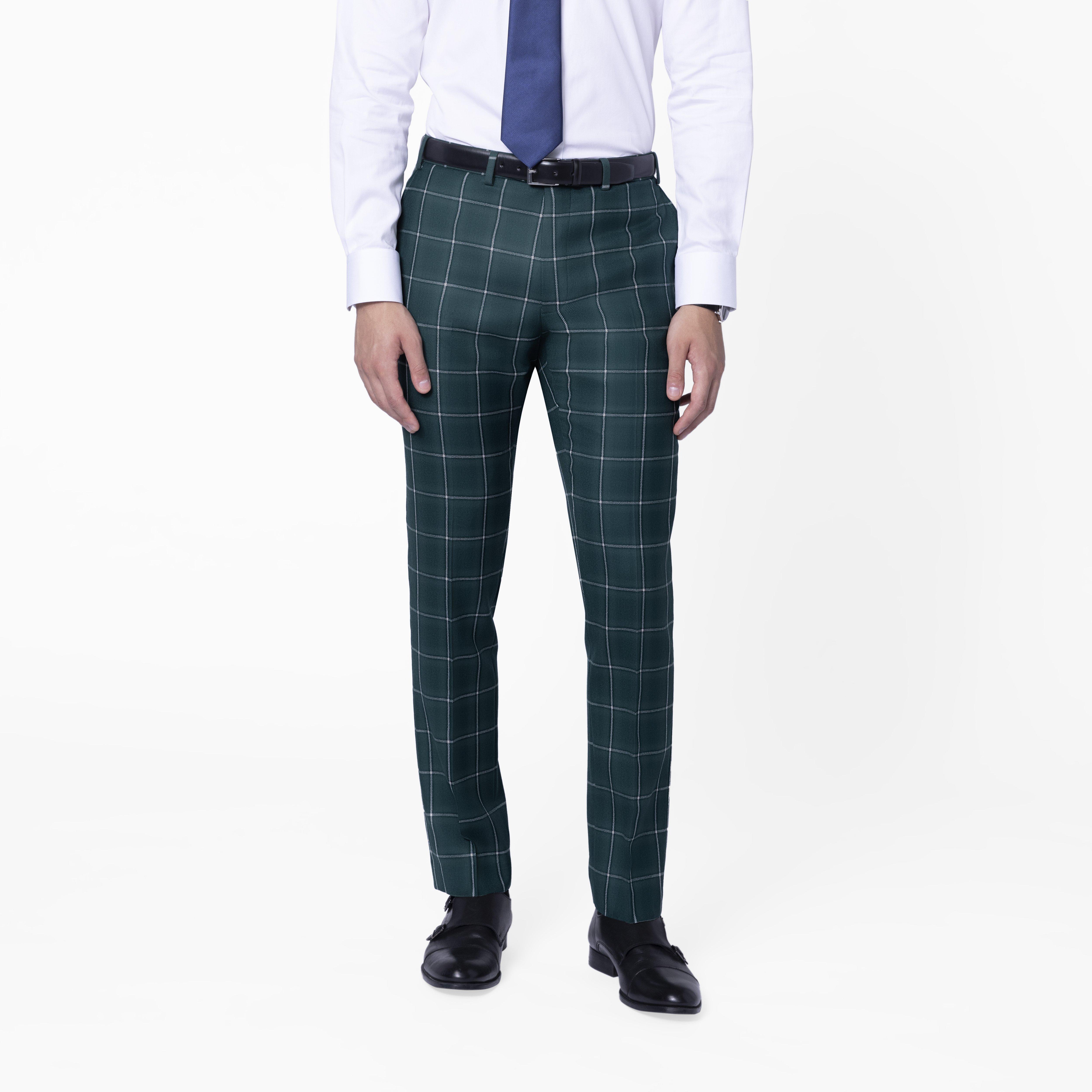 Custom Pants Made For You - Durham Windowpane Hunter Green Pants ...
