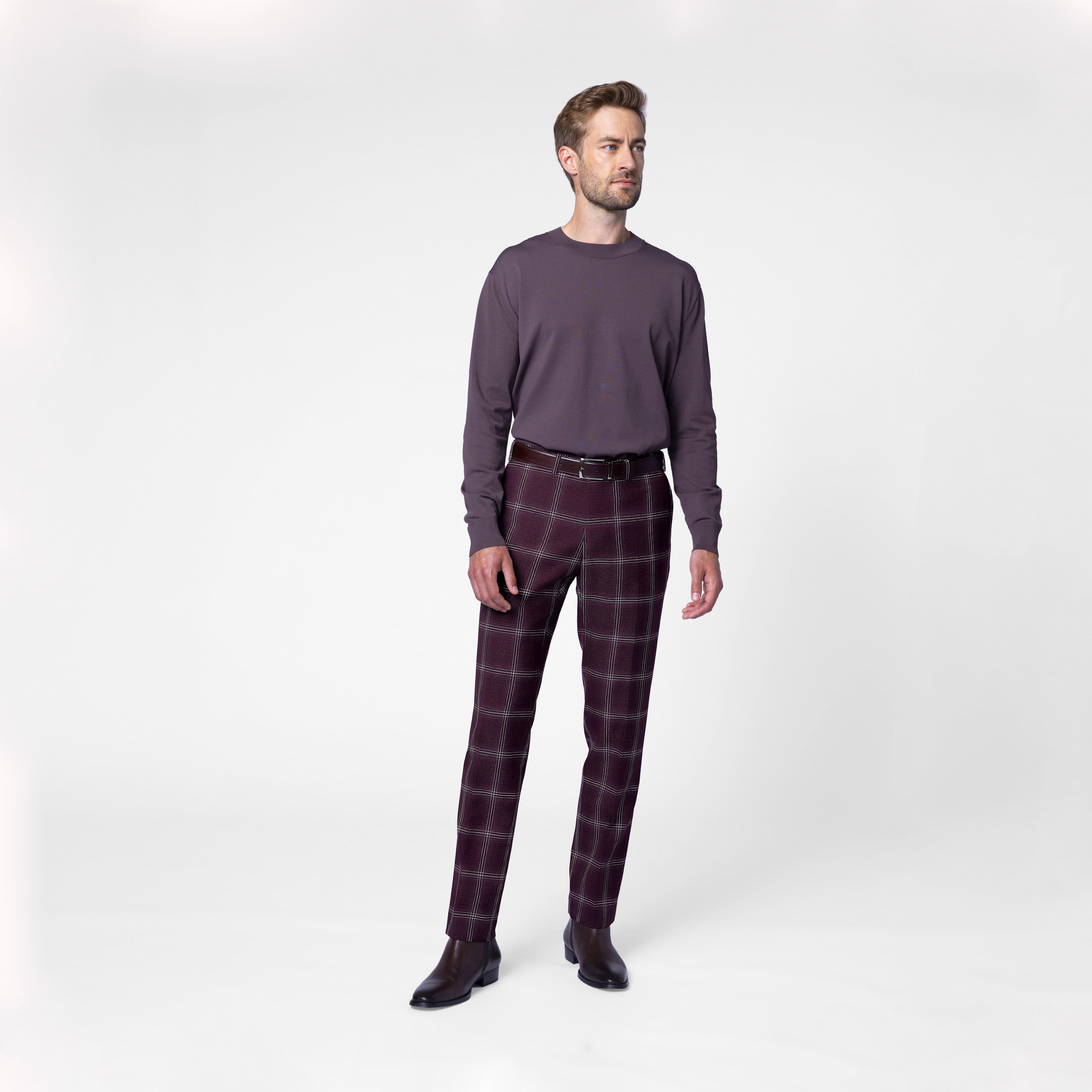 Custom Pants Made For You - Jackfield Windowpane Burgundy Pants | INDOCHINO